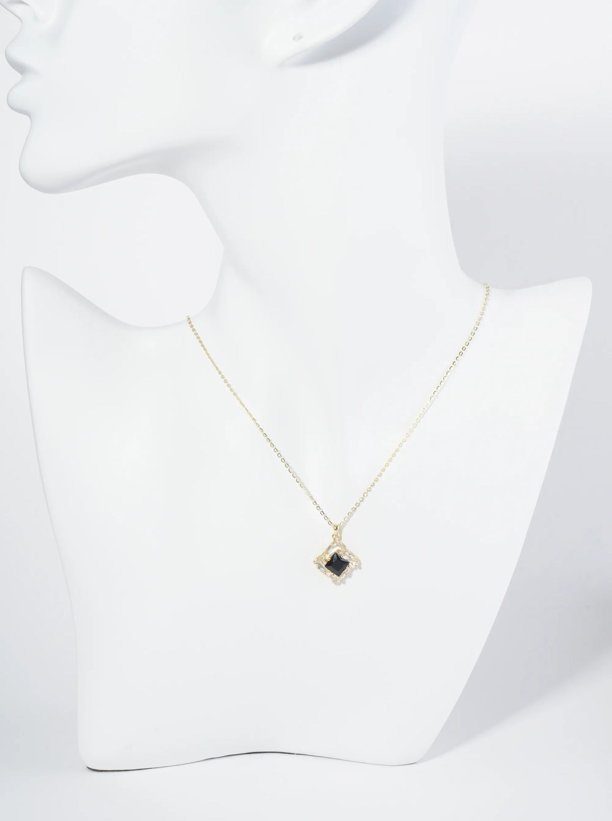 18K Gold Dipped Double Rhombus CZ Pendant Necklace