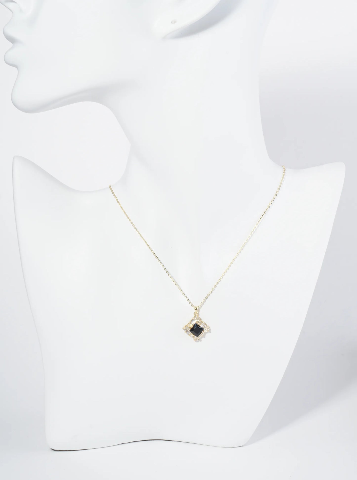 18K Gold Dipped Double Rhombus CZ Pendant Necklace