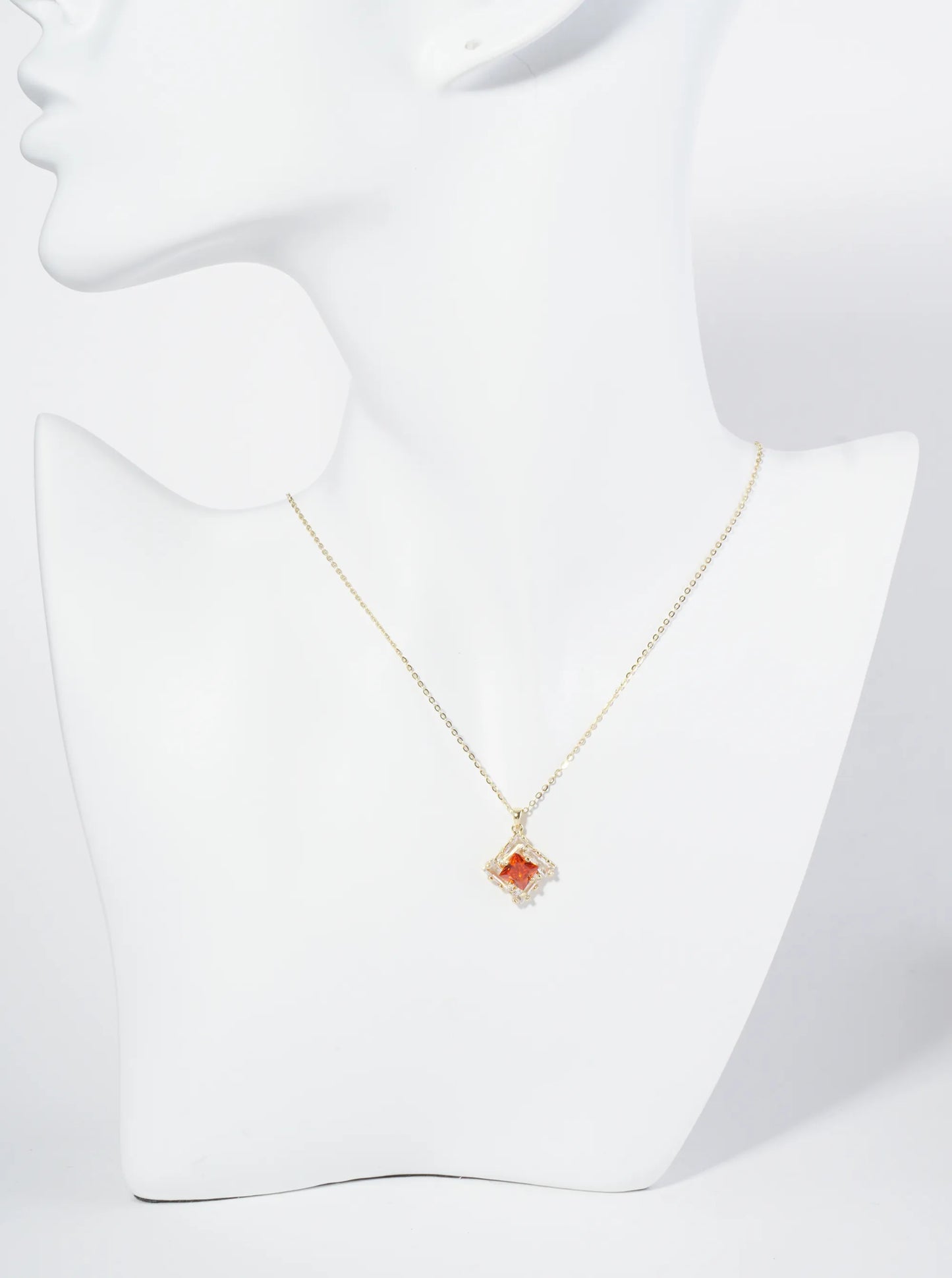 18K Gold Dipped Double Rhombus CZ Pendant Necklace