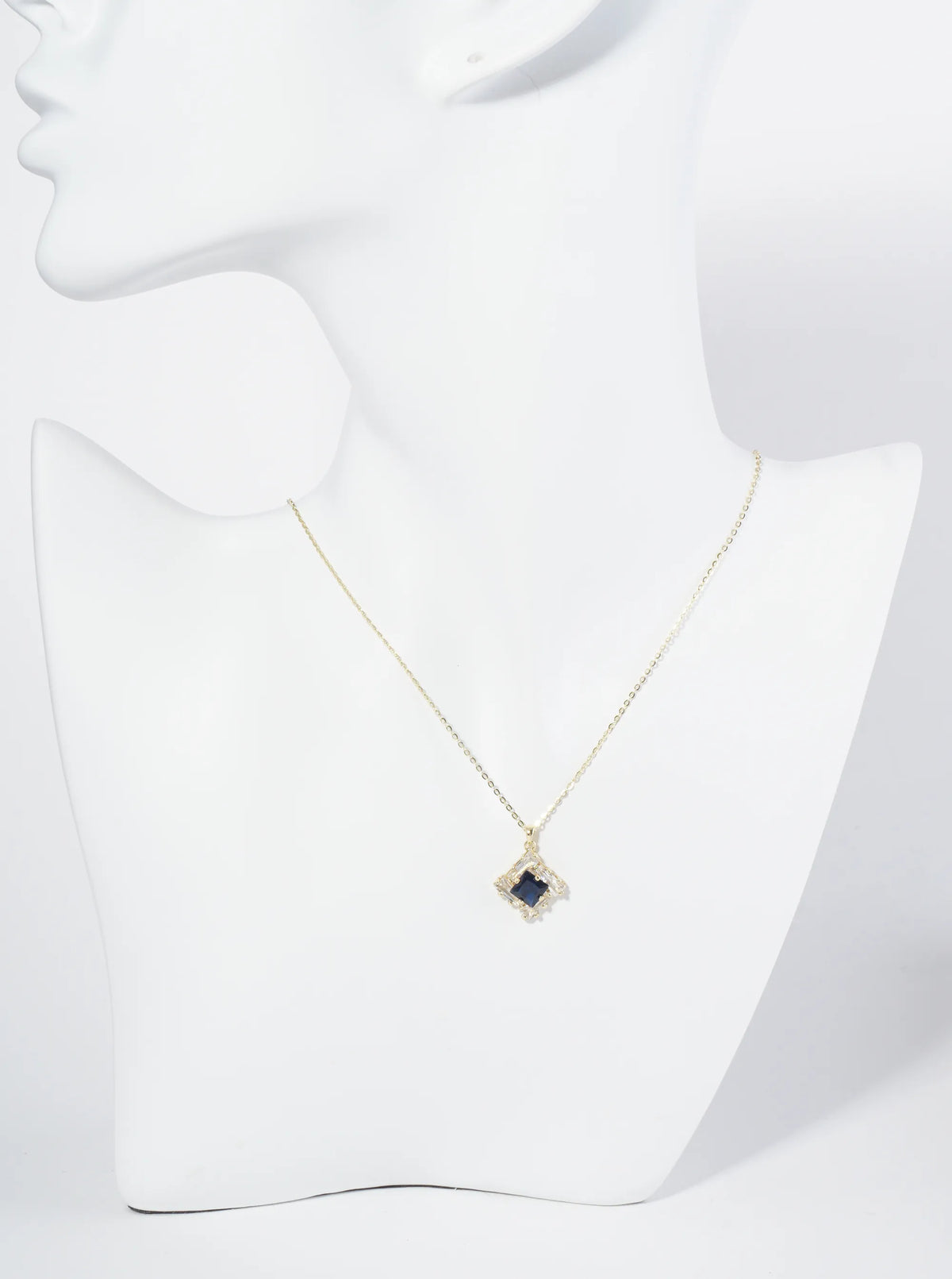 18K Gold Dipped Double Rhombus CZ Pendant Necklace