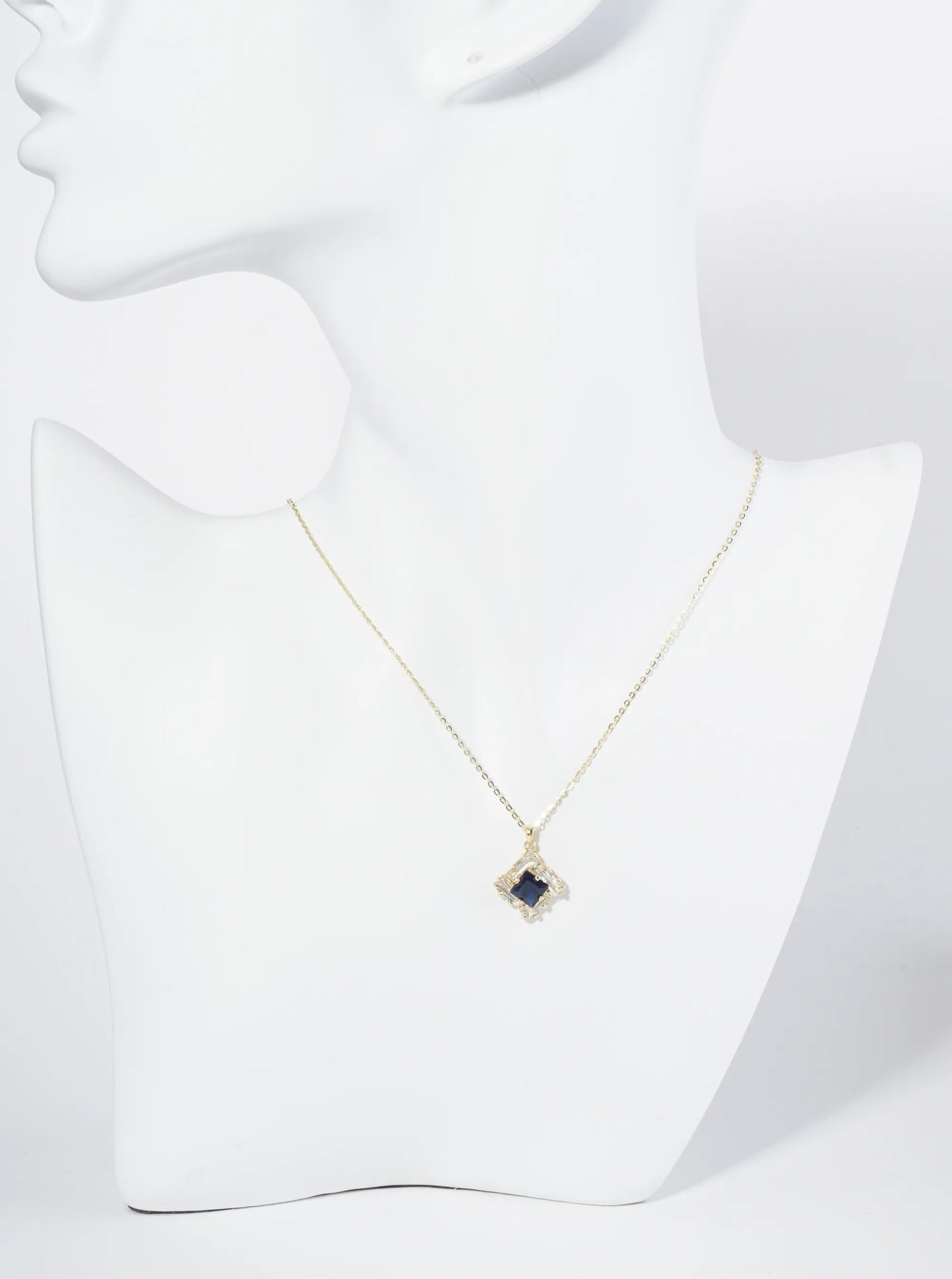 18K Gold Dipped Double Rhombus CZ Pendant Necklace