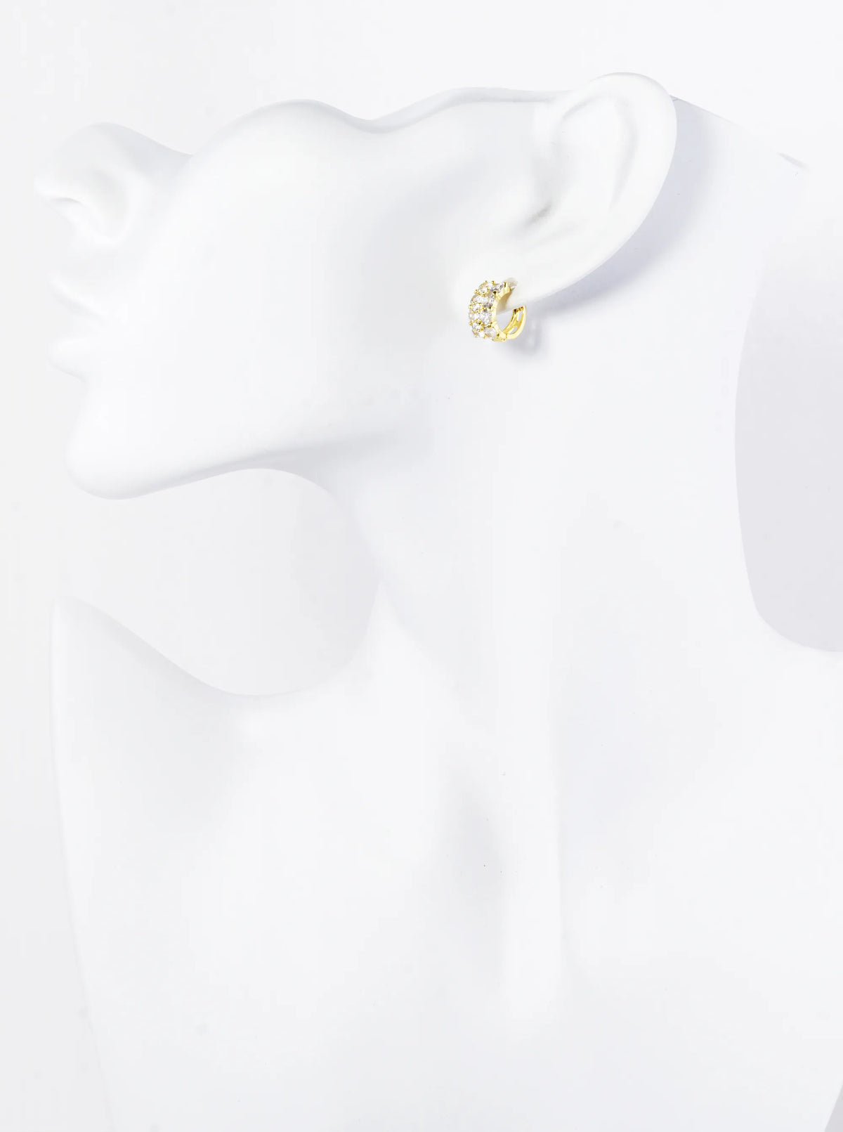 18K Gold Dipped Double Row 4-Prong Setting CZ Stone 10mm Brass Huggie Hoop Earrings