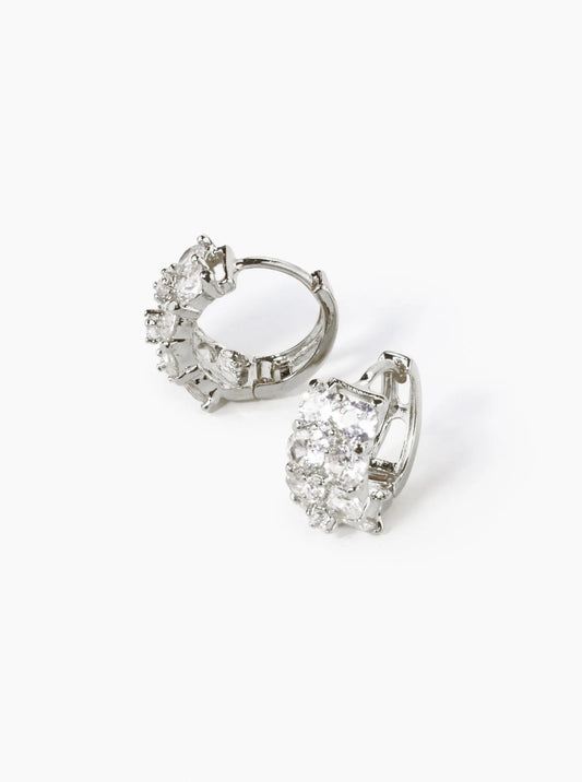 18K Gold Dipped Double Row 4-Prong Setting CZ Stone 10mm Brass Huggie Hoop Earrings