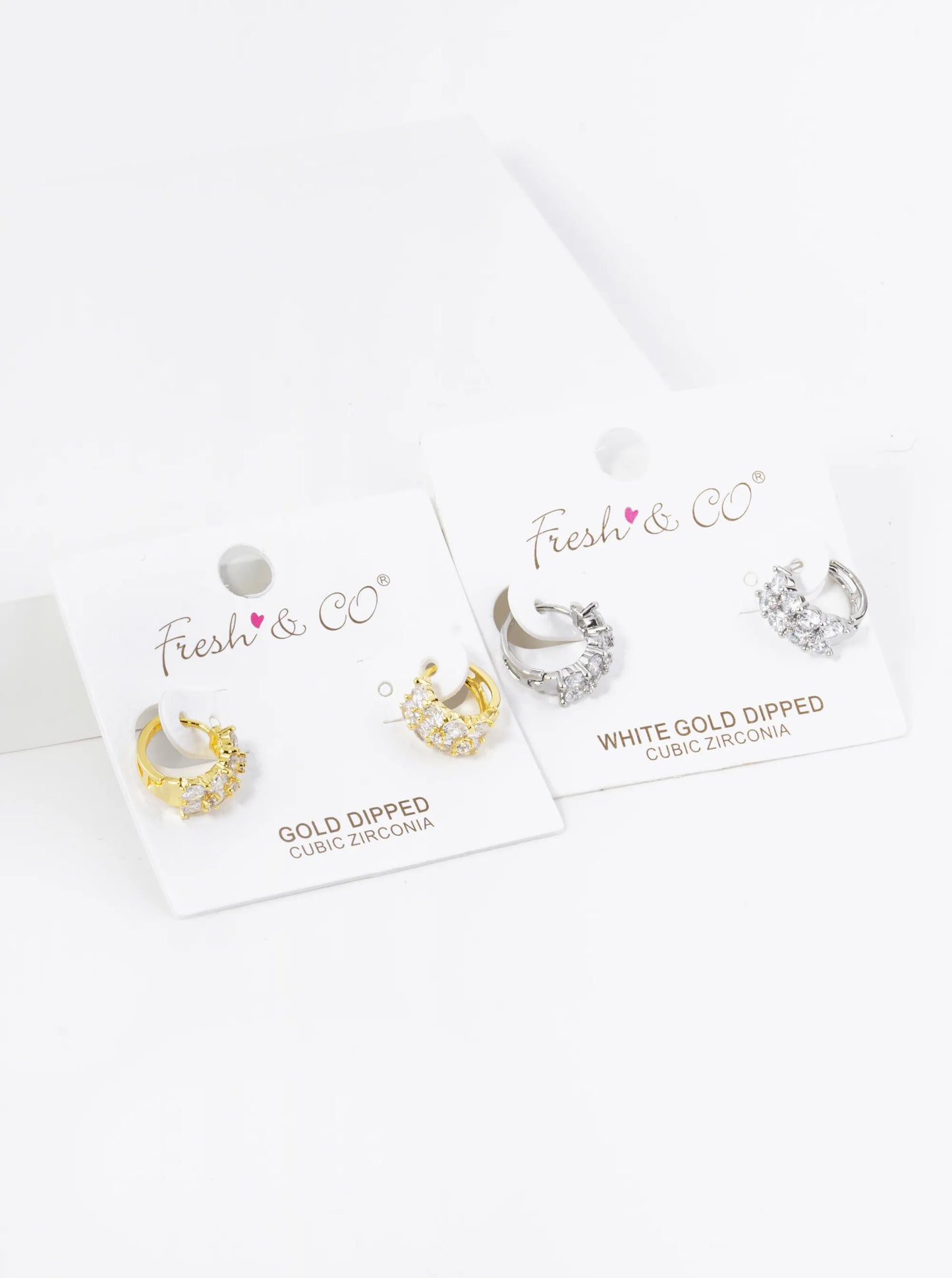 18K Gold Dipped Double Row 4-Prong Setting CZ Stone 10mm Brass Huggie Hoop Earrings