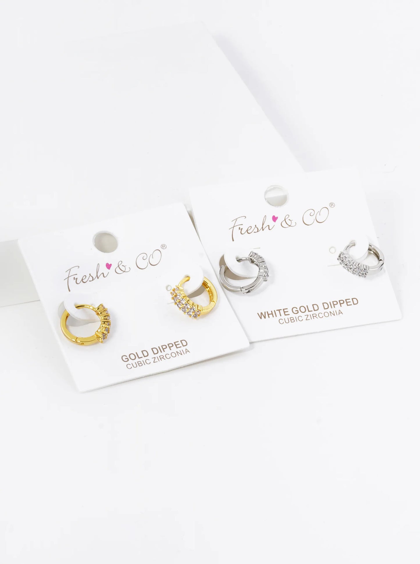 18K Gold Dipped Double Row Pave Set CZ 12mm Brass Huggie Hoop Earrings