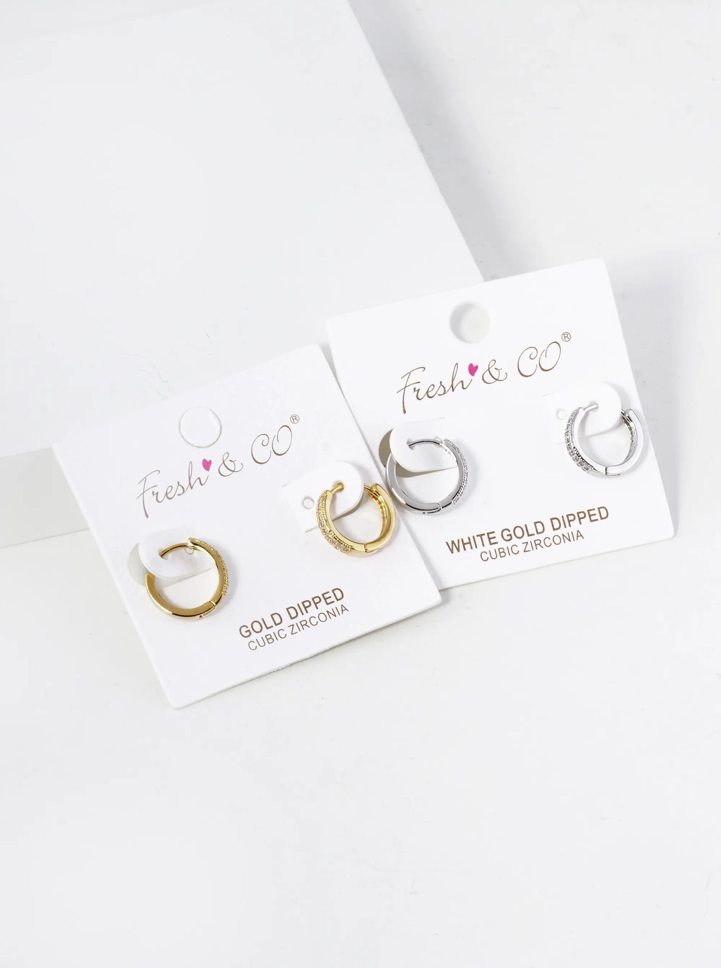 18K Gold Dipped Double Row Pave Set Cubic Zirconia 12mm Huggie Hoop Earrings