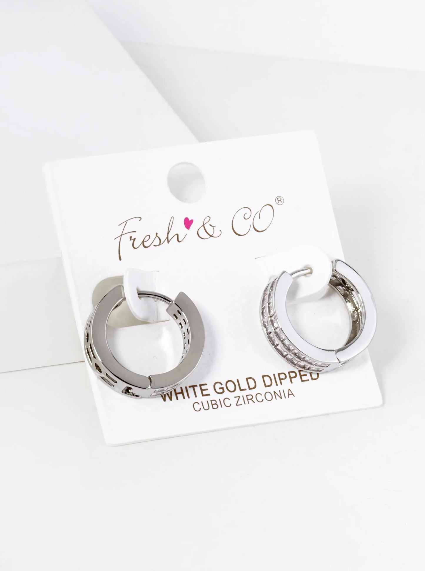 18K Gold Dipped Double Row Pave Set Cubic Zirconia 18mm Huggie Hoop Earrings