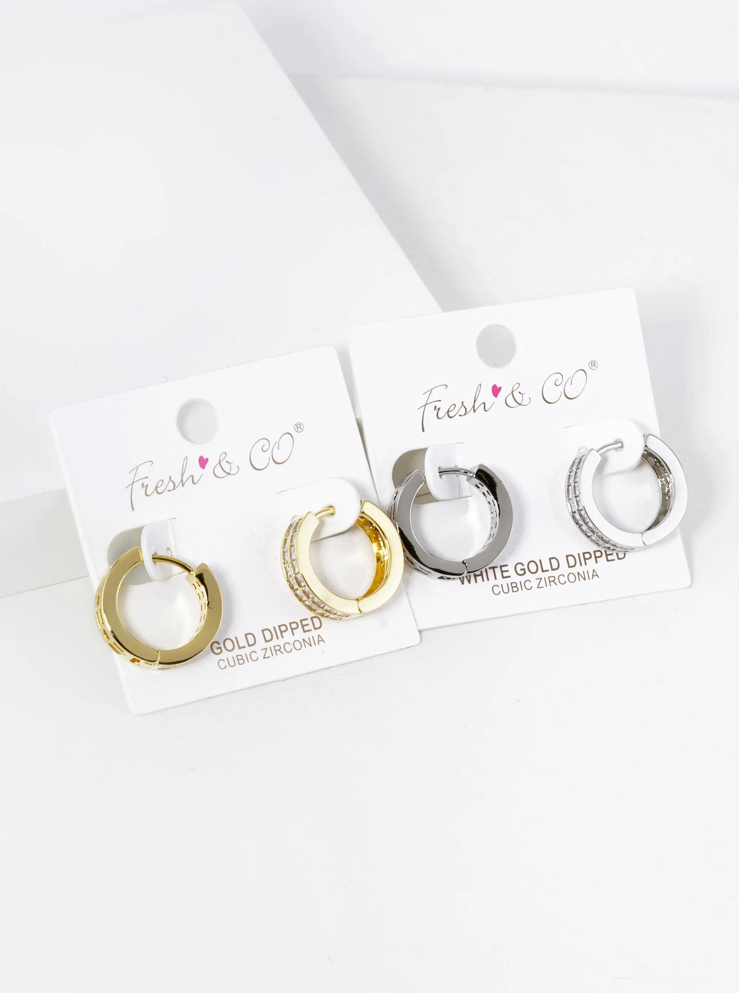 18K Gold Dipped Double Row Pave Set Cubic Zirconia 18mm Huggie Hoop Earrings