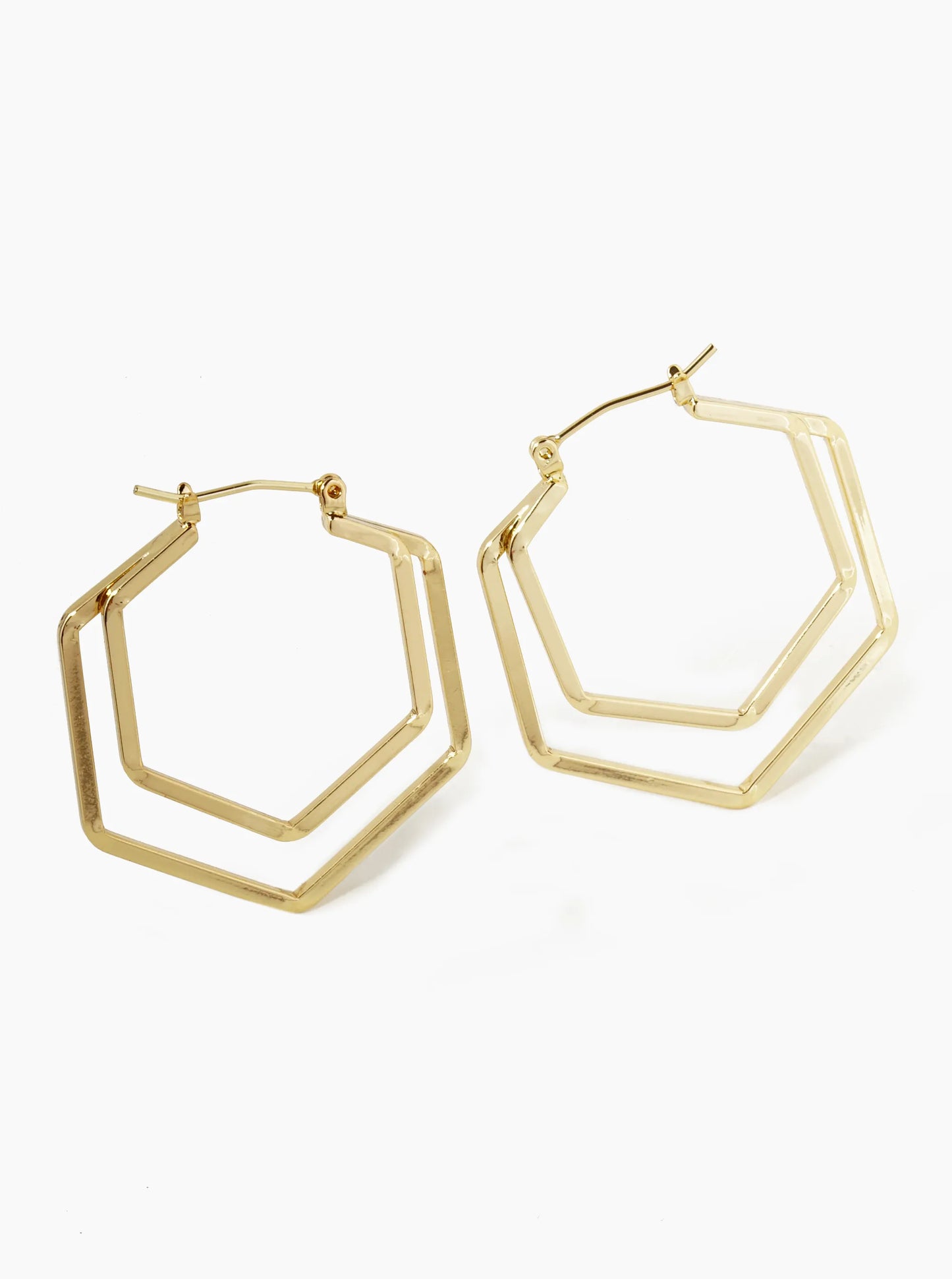 18K Gold Dipped Dual Layer 35mm Hexagon Pin Catch Hoop Earrings