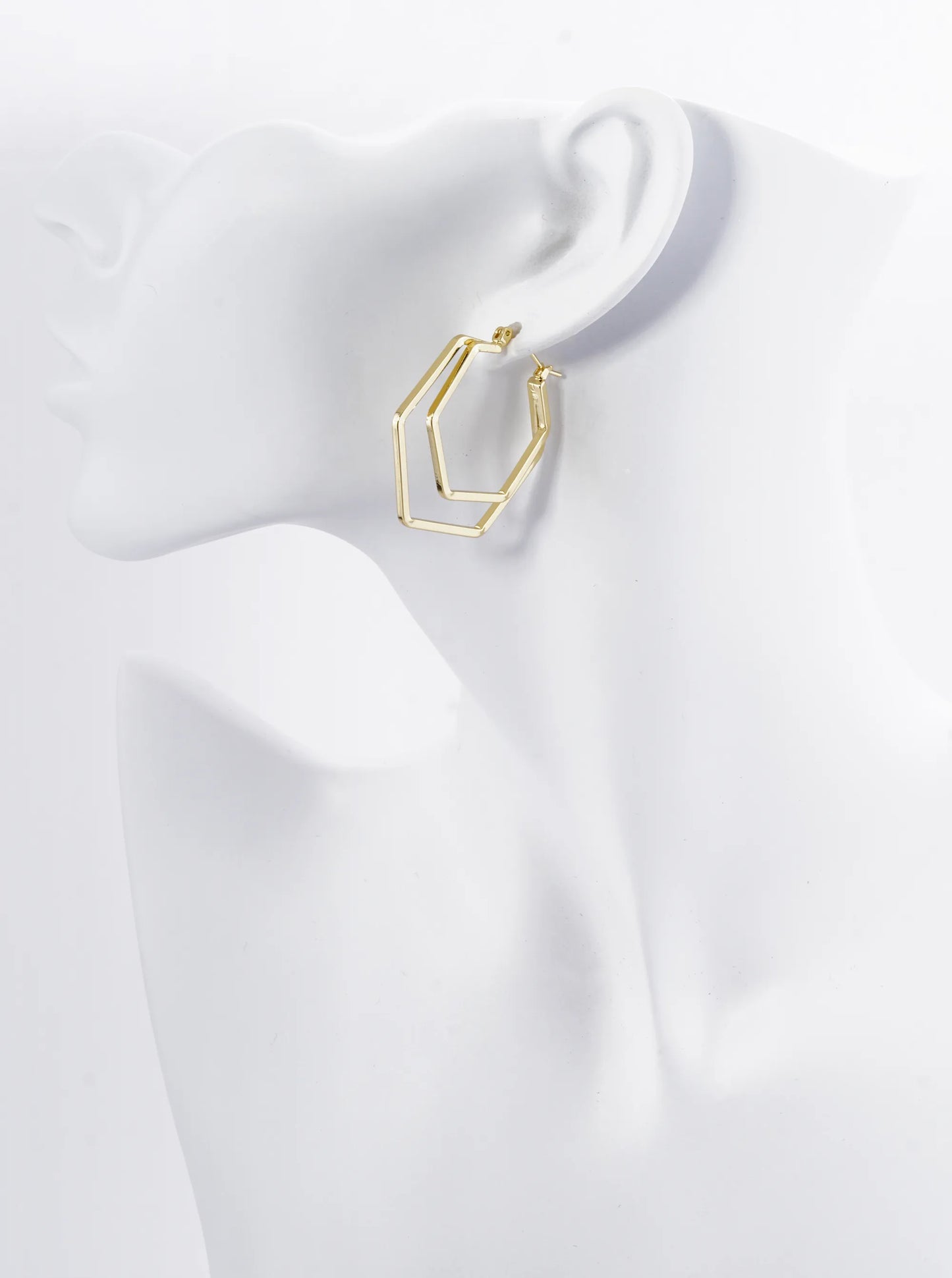18K Gold Dipped Dual Layer 35mm Hexagon Pin Catch Hoop Earrings