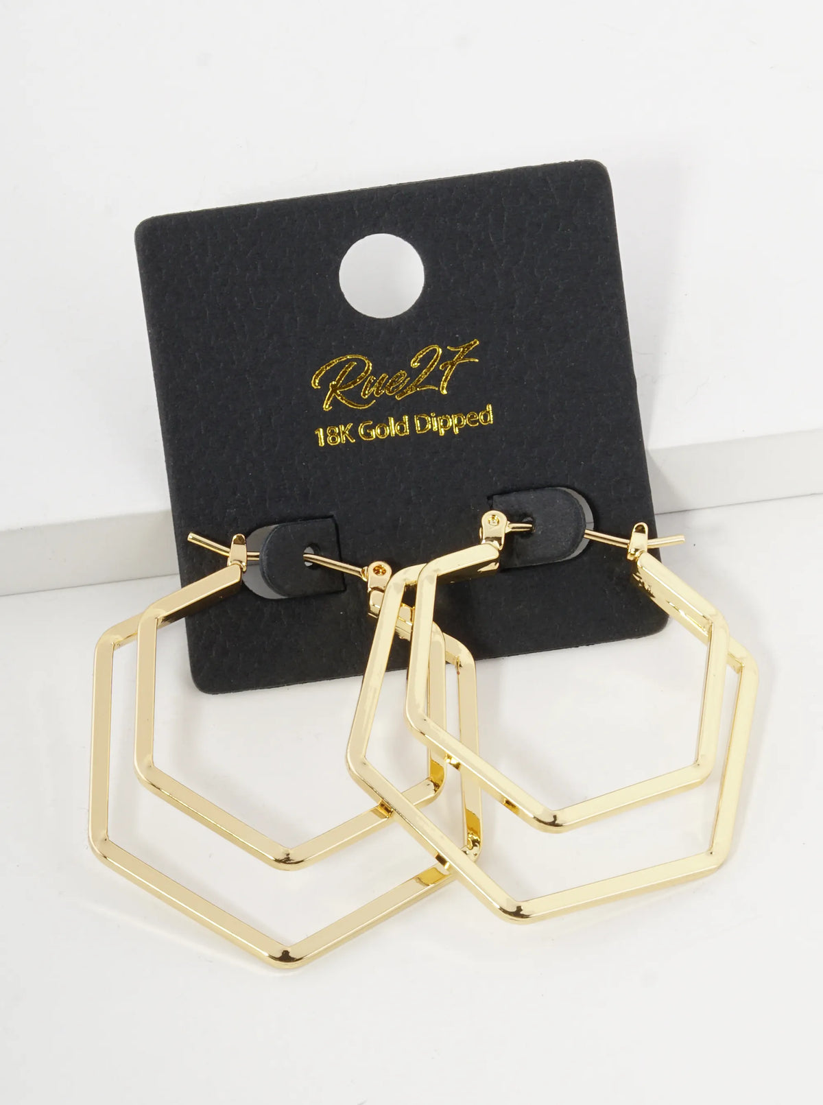 18K Gold Dipped Dual Layer 35mm Hexagon Pin Catch Hoop Earrings