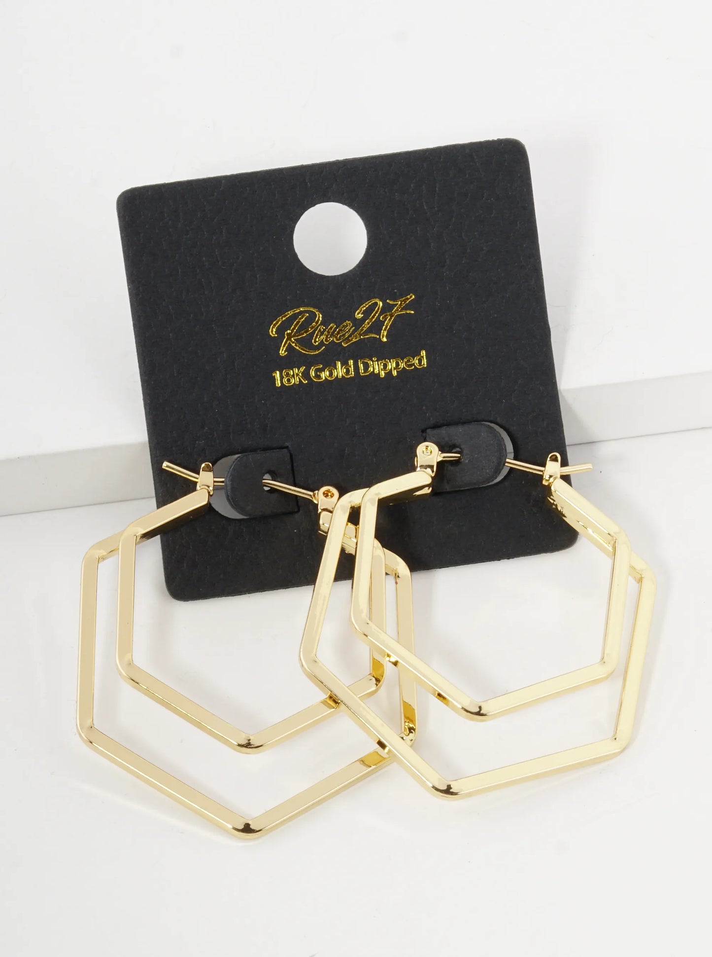 18K Gold Dipped Dual Layer 35mm Hexagon Pin Catch Hoop Earrings