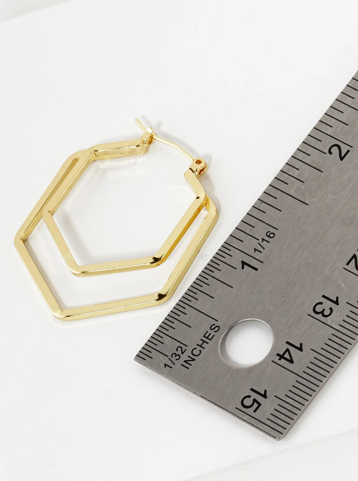 18K Gold Dipped Dual Layer 35mm Hexagon Pin Catch Hoop Earrings