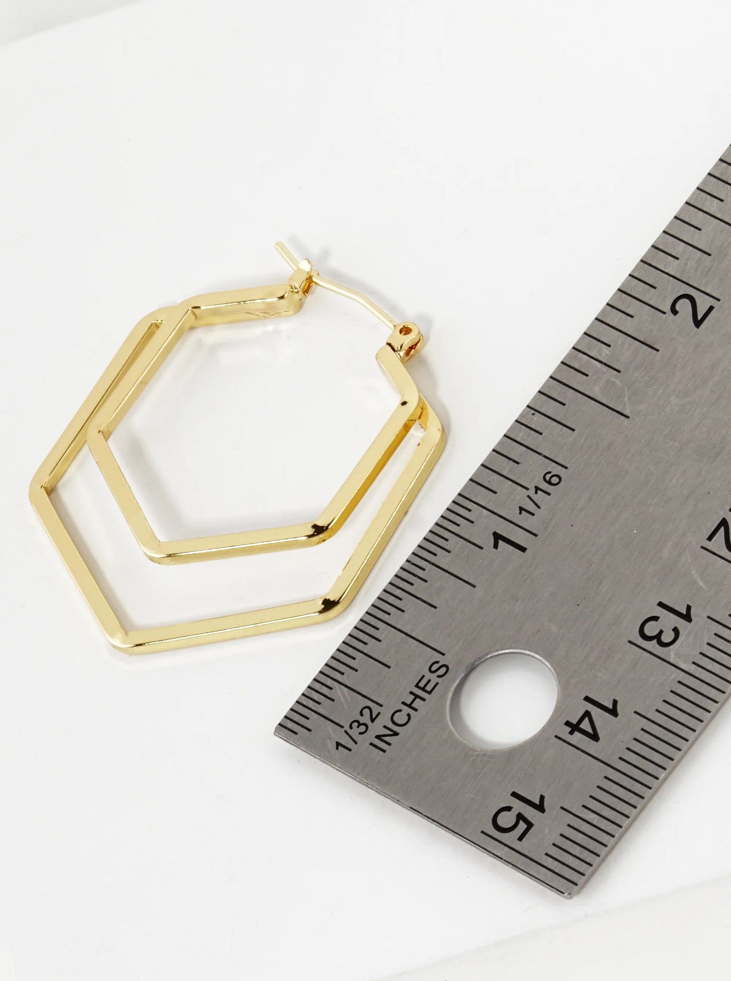 18K Gold Dipped Dual Layer 35mm Hexagon Pin Catch Hoop Earrings