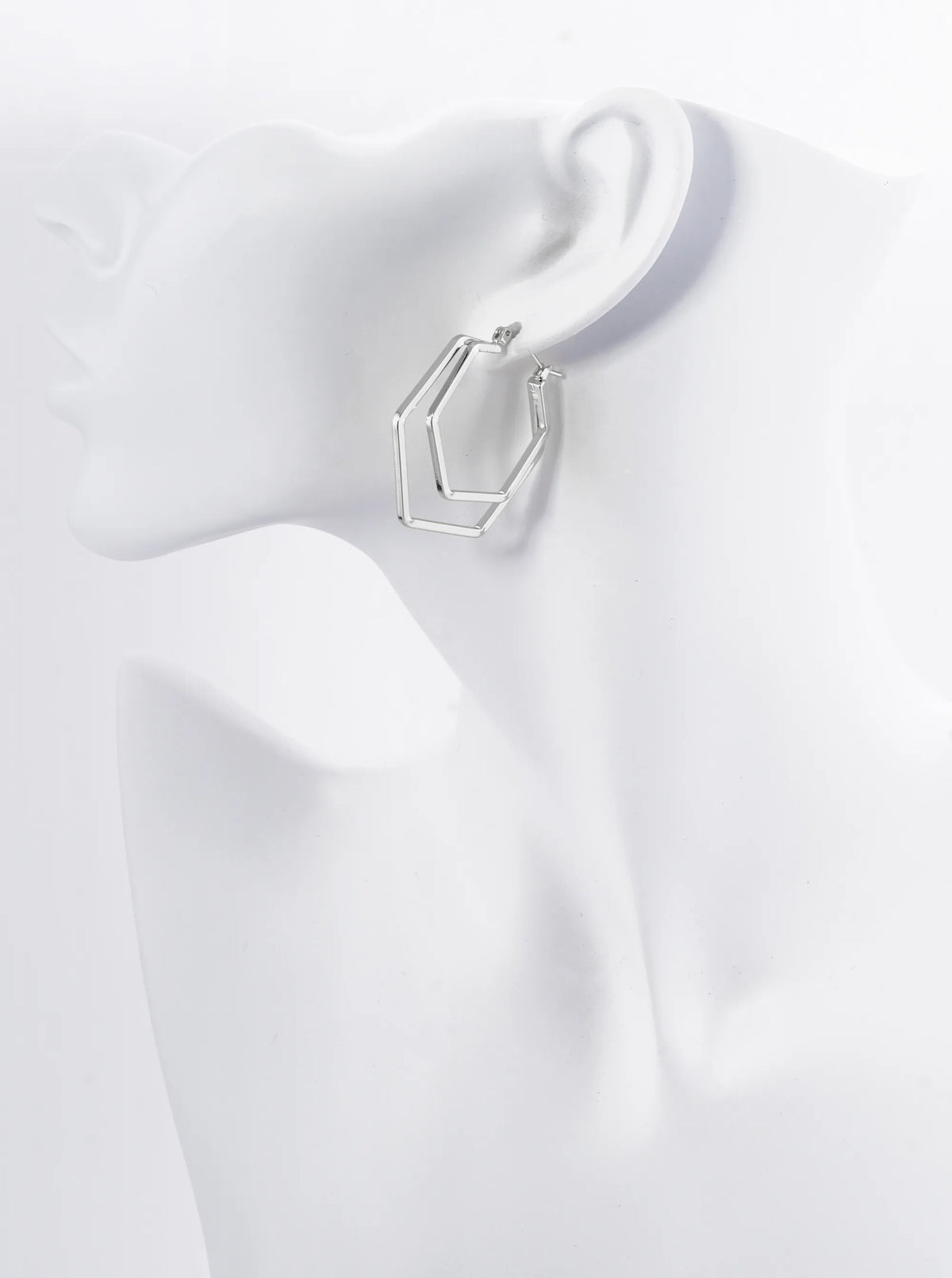 18K Gold Dipped Dual Layer 35mm Hexagon Pin Catch Hoop Earrings