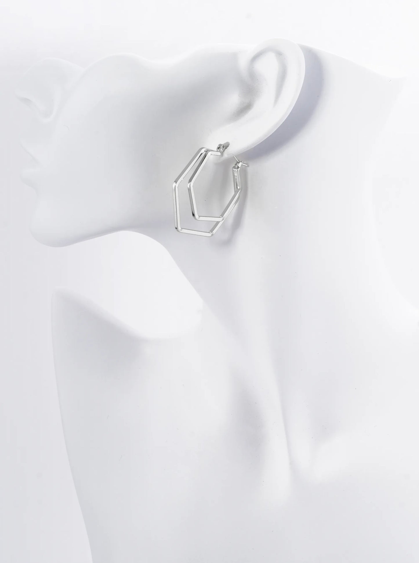 18K Gold Dipped Dual Layer 35mm Hexagon Pin Catch Hoop Earrings
