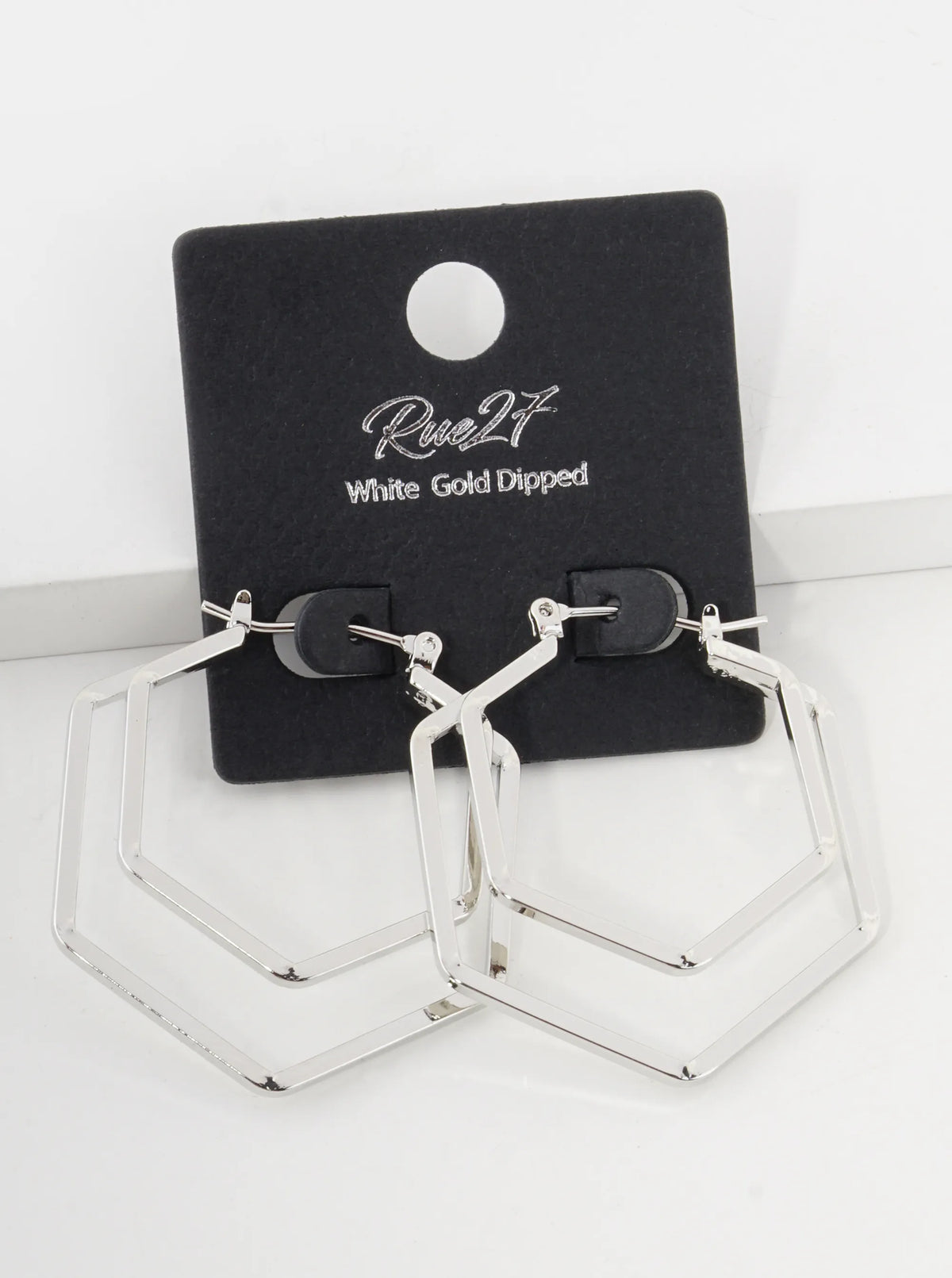 18K Gold Dipped Dual Layer 35mm Hexagon Pin Catch Hoop Earrings