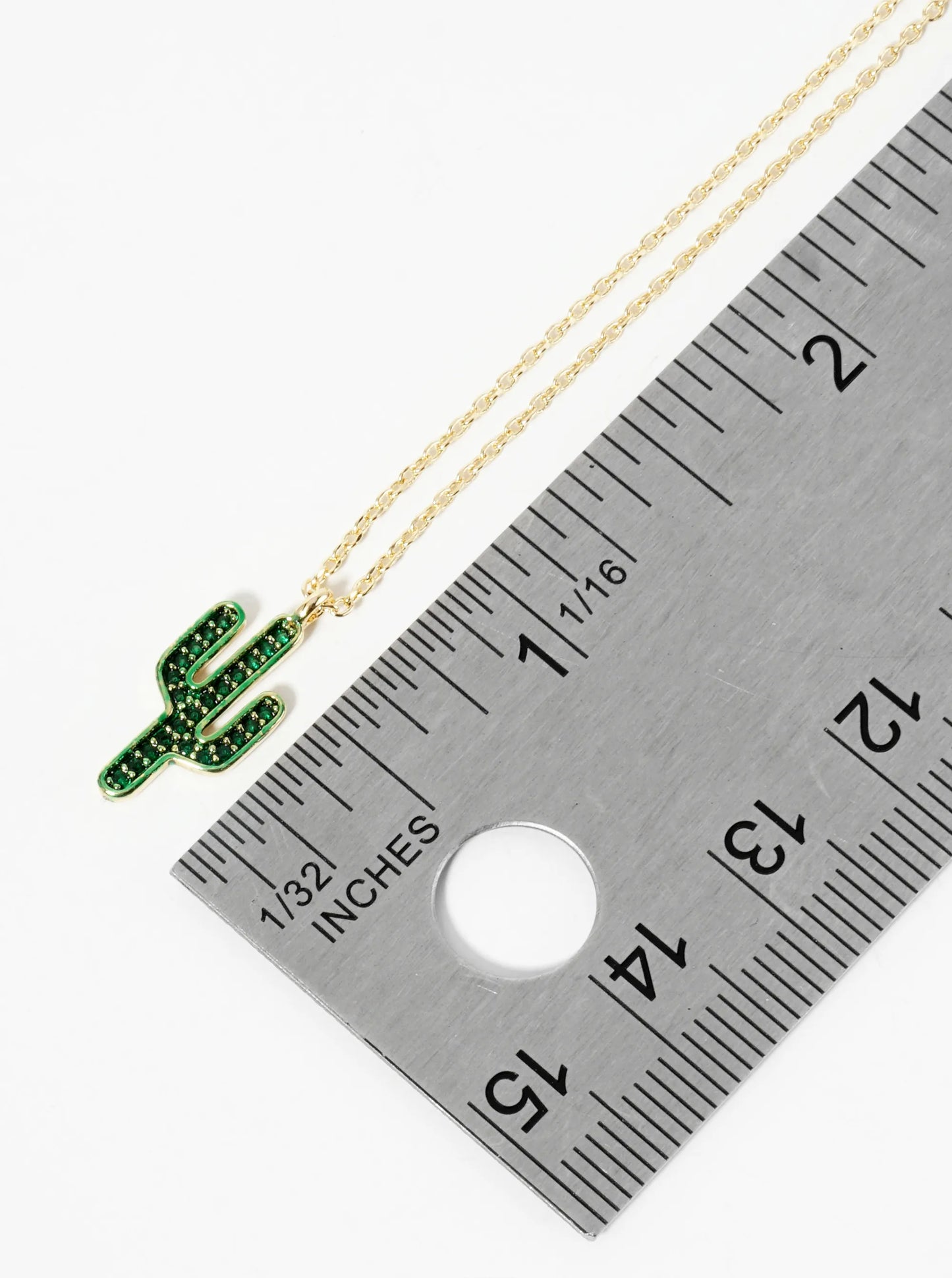 18K Gold Dipped Emerald Color CZ Pave Cactus Pendant Necklace