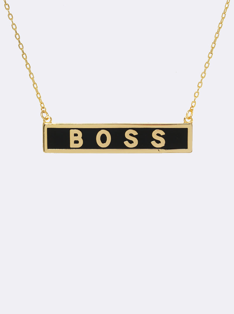 18K-Gold-Dipped Enamel Boss Rectangle Pendant Necklace