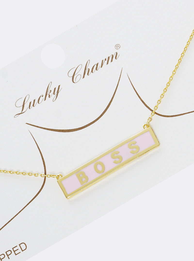 18K-Gold-Dipped Enamel Boss Rectangle Pendant Necklace