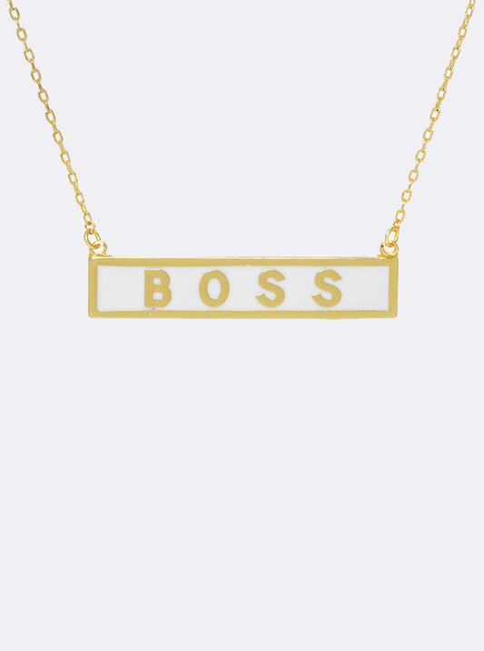 18K-Gold-Dipped Enamel Boss Rectangle Pendant Necklace