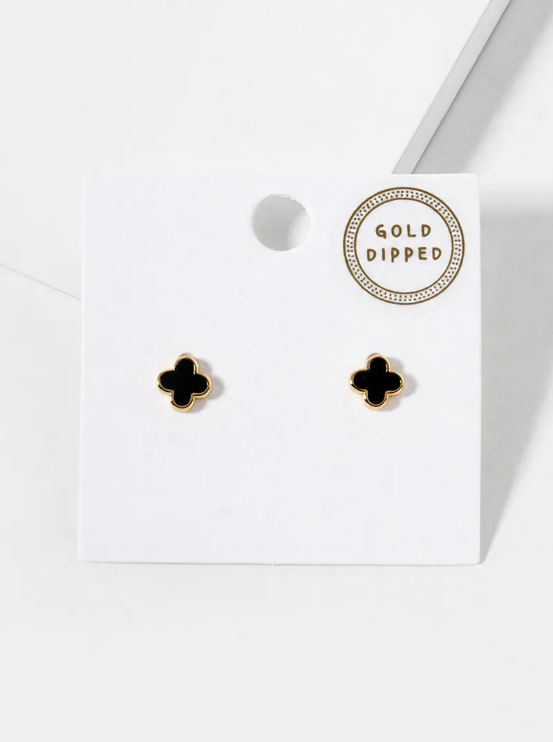 18K Gold Dipped Enamel Filled 7mm Quatrefoil 925 Sterling Silver Post Stud Earrings