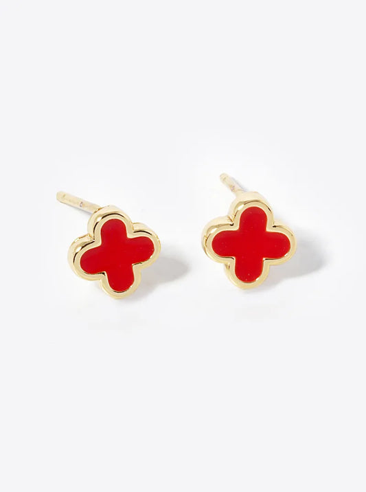 18K Gold Dipped Enamel Filled 7mm Quatrefoil 925 Sterling Silver Post Stud Earrings