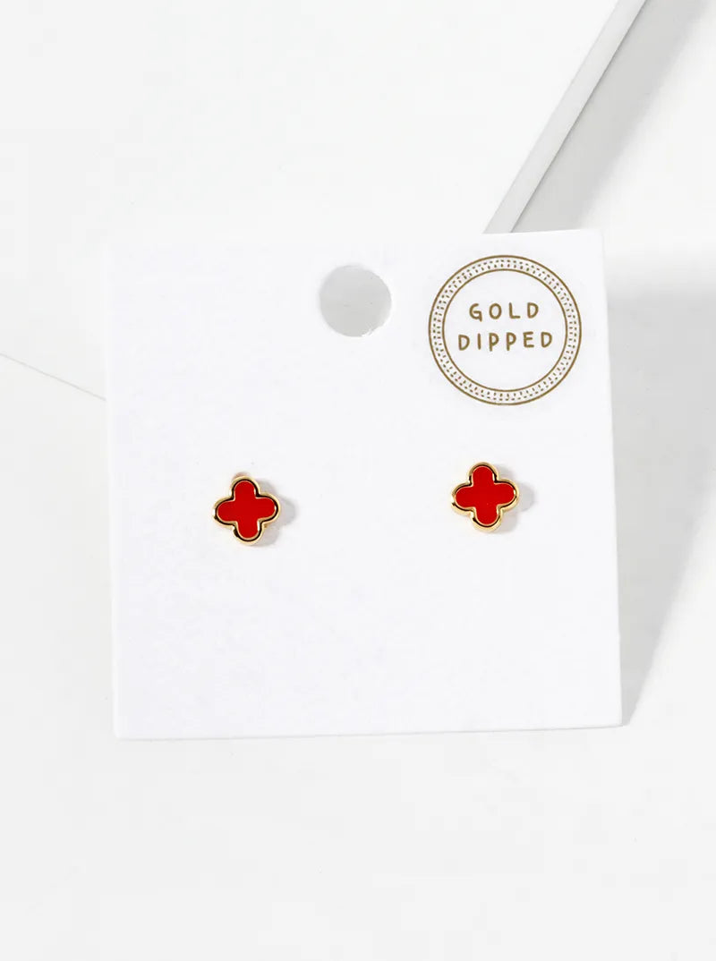 18K Gold Dipped Enamel Filled 7mm Quatrefoil 925 Sterling Silver Post Stud Earrings