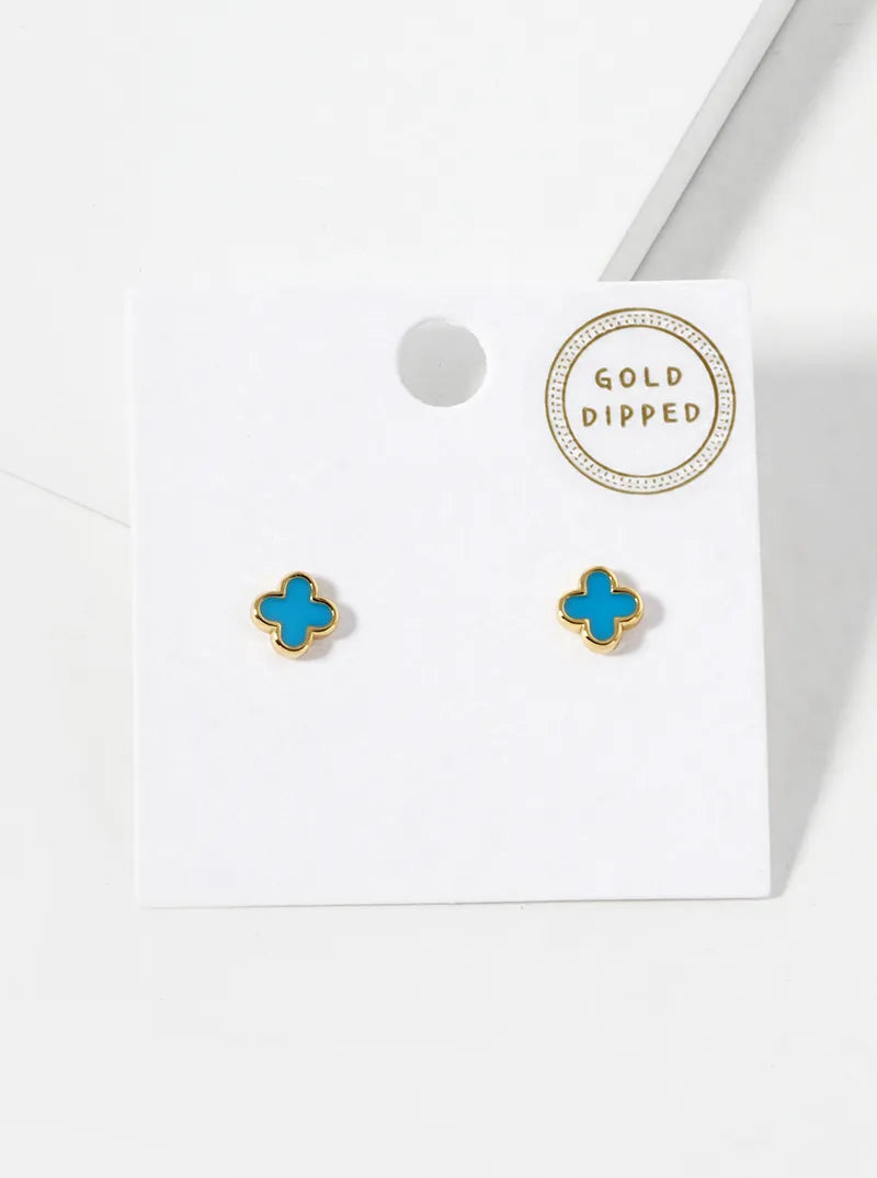 18K Gold Dipped Enamel Filled 7mm Quatrefoil 925 Sterling Silver Post Stud Earrings