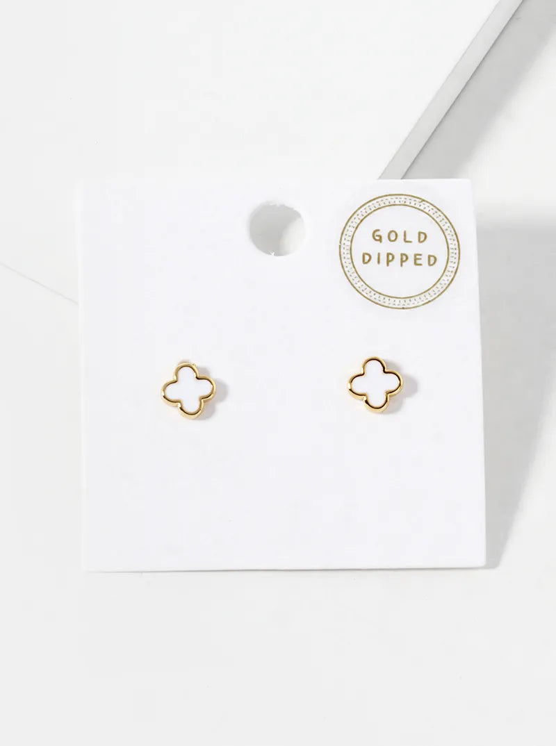 18K Gold Dipped Enamel Filled 7mm Quatrefoil 925 Sterling Silver Post Stud Earrings