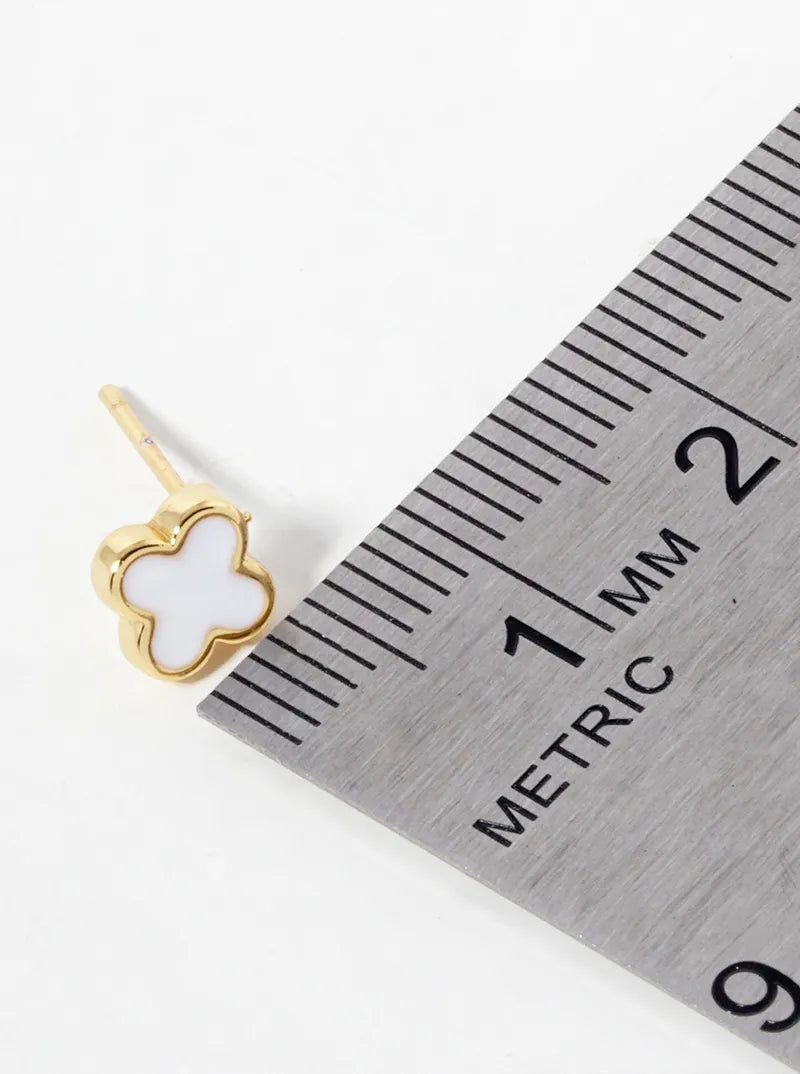 18K Gold Dipped Enamel Filled 7mm Quatrefoil 925 Sterling Silver Post Stud Earrings