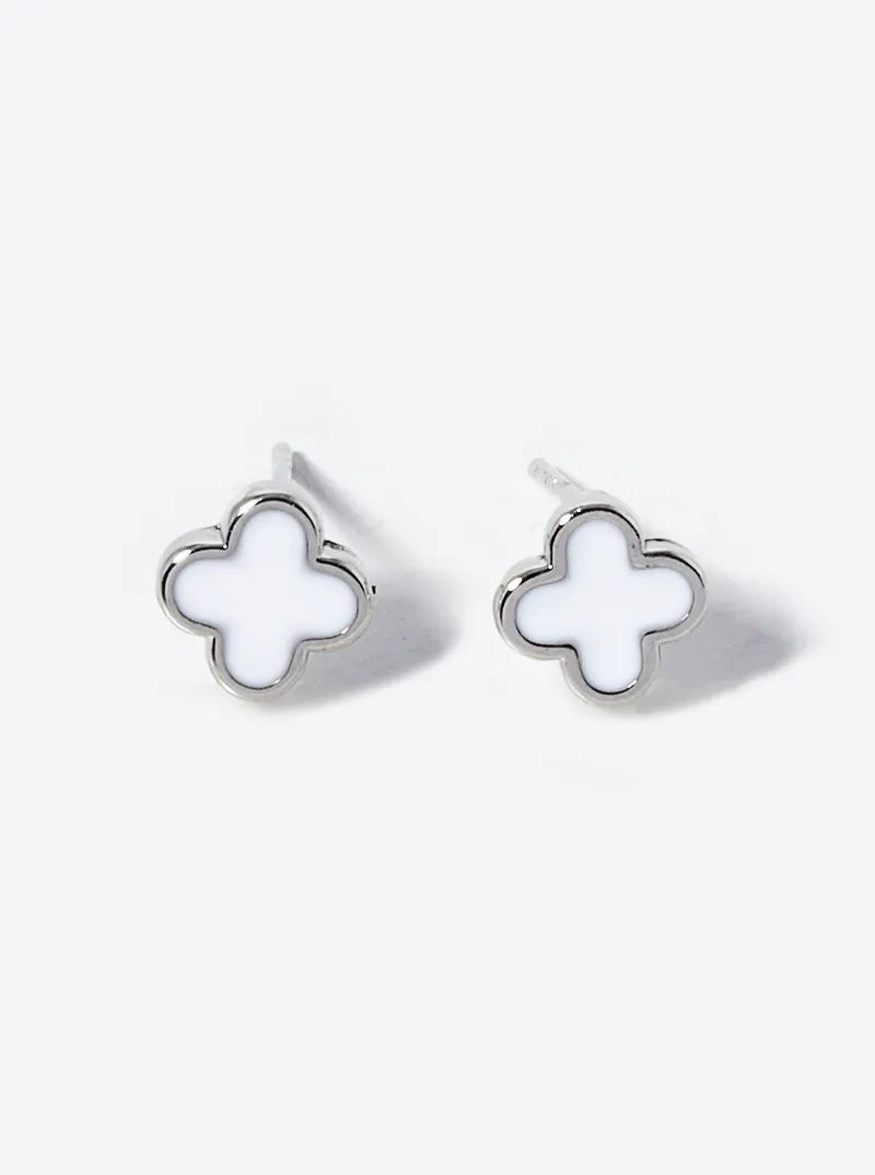 18K Gold Dipped Enamel Filled 7mm Quatrefoil 925 Sterling Silver Post Stud Earrings