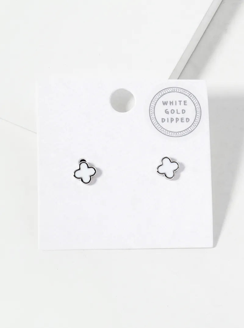 18K Gold Dipped Enamel Filled 7mm Quatrefoil 925 Sterling Silver Post Stud Earrings