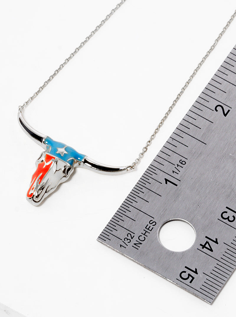 18K Gold Dipped Enamel Filled Bull Head Pendant Necklace