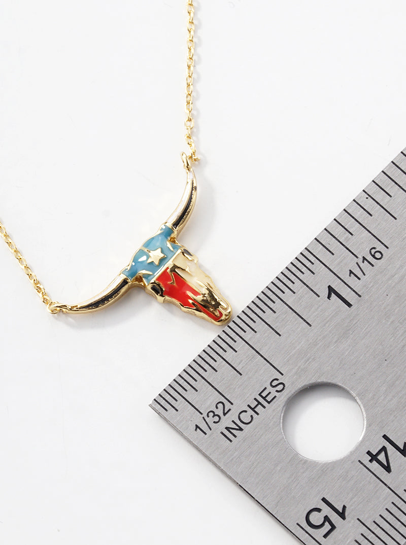 18K Gold Dipped Enamel Filled Bull Head Pendant Necklace