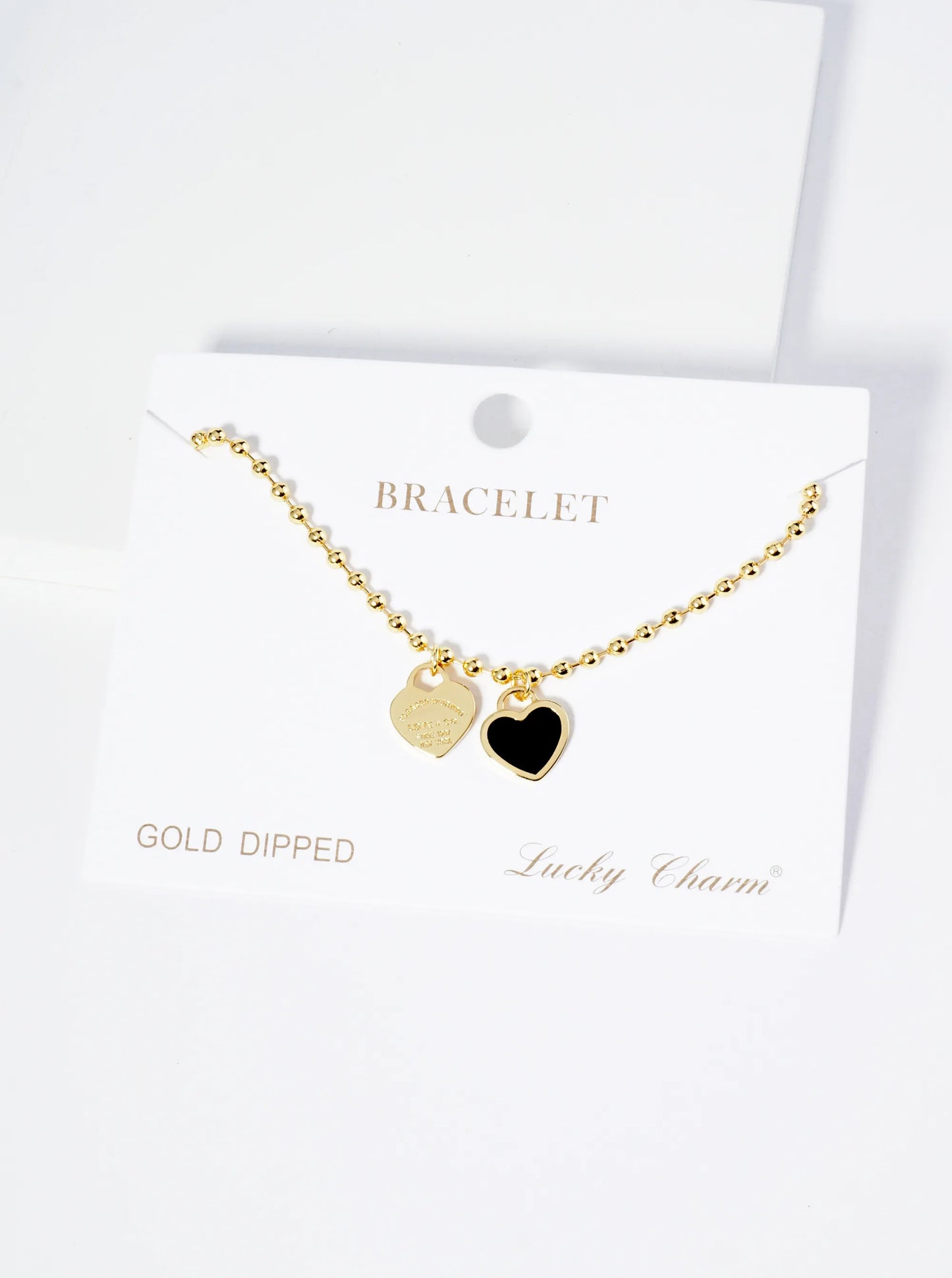 18K Gold Dipped Enamel Filled Double Heart Ball Chain Bracelet
