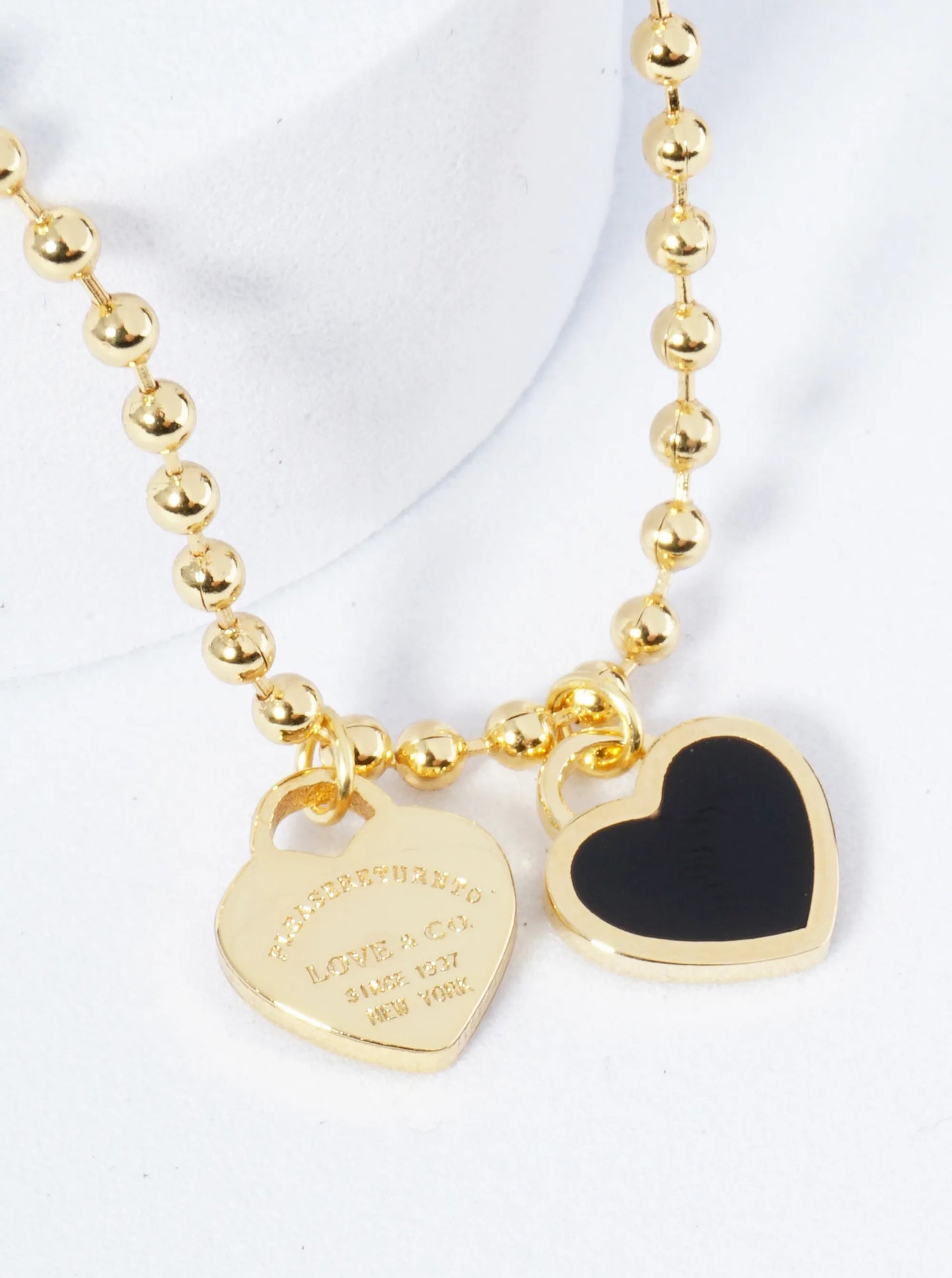 18K Gold Dipped Enamel Filled Double Heart Ball Chain Bracelet