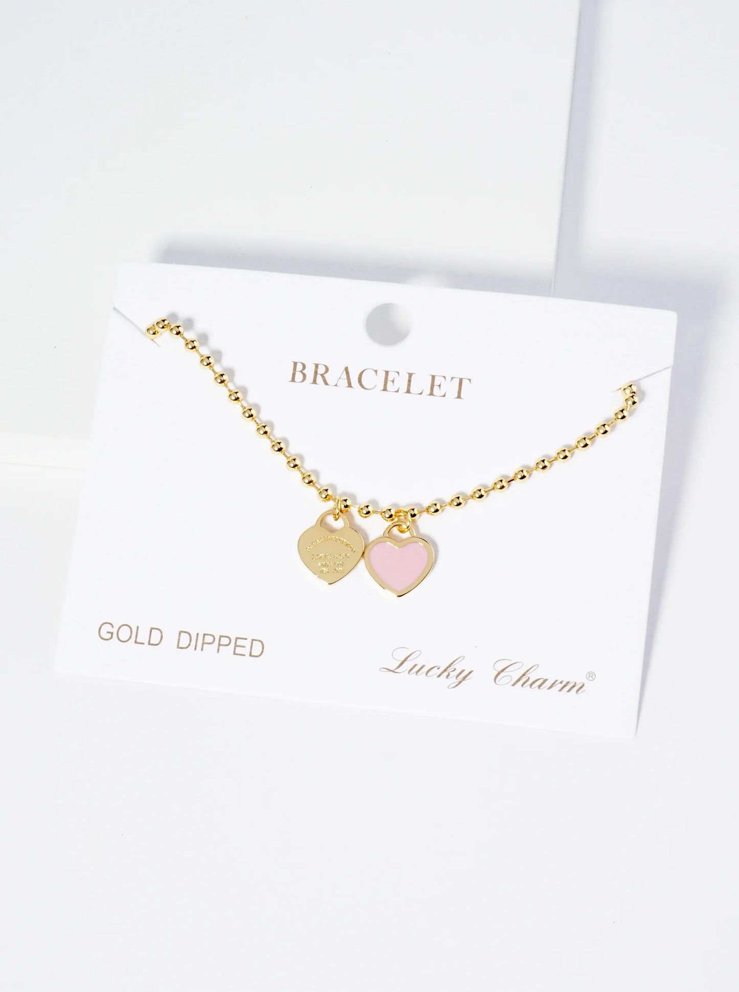 18K Gold Dipped Enamel Filled Double Heart Ball Chain Bracelet