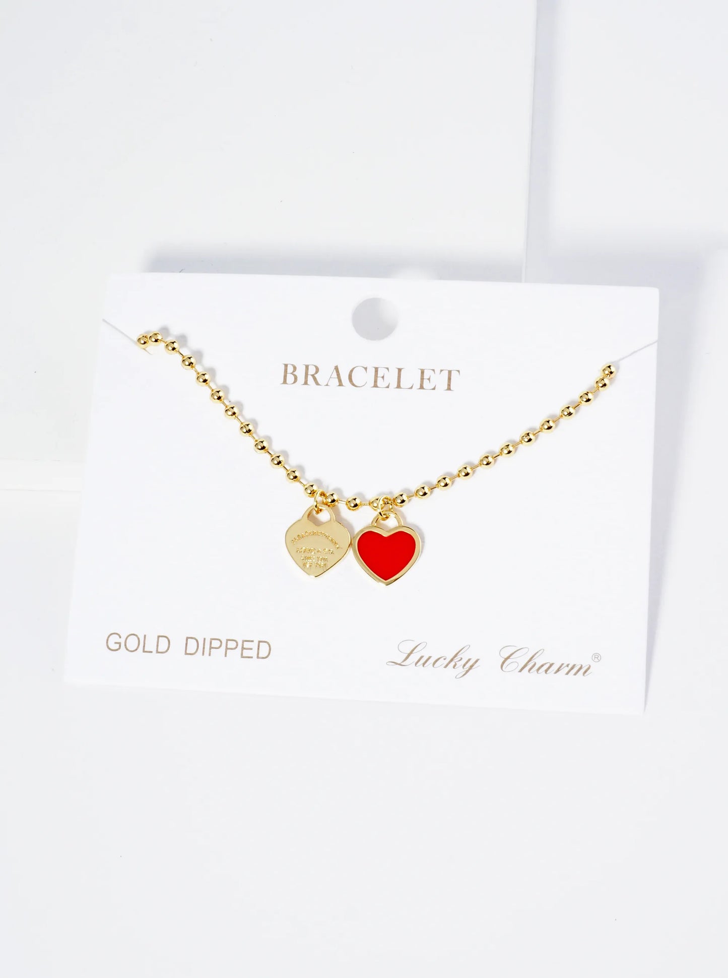 18K Gold Dipped Enamel Filled Double Heart Ball Chain Bracelet