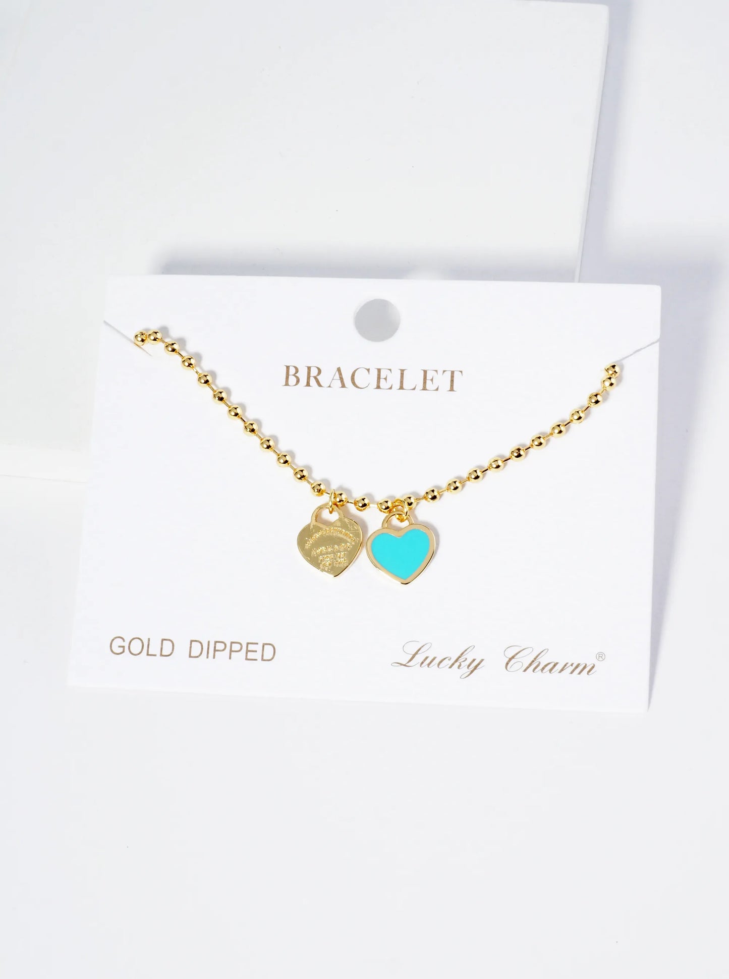 18K Gold Dipped Enamel Filled Double Heart Ball Chain Bracelet