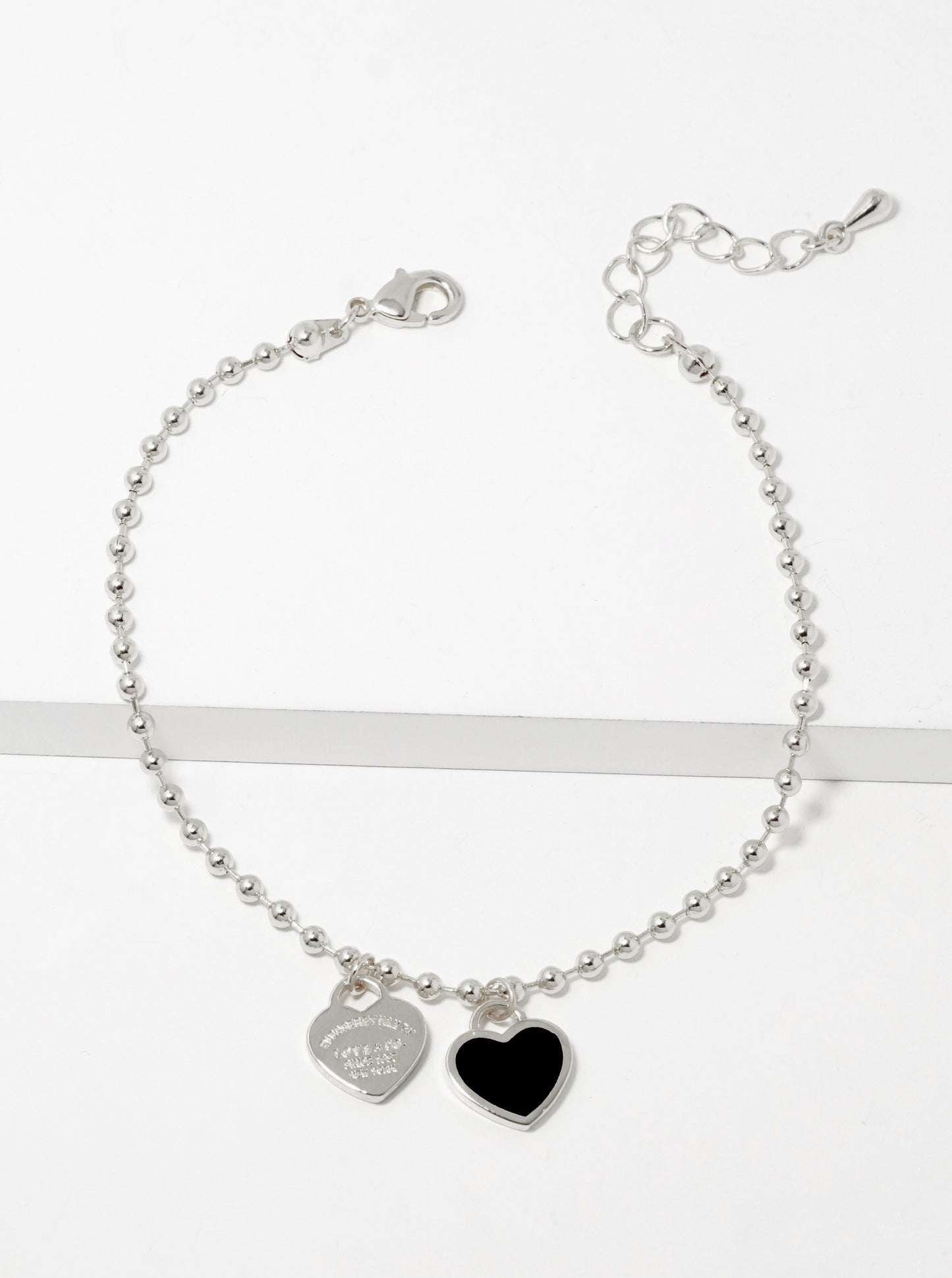 18K Gold Dipped Enamel Filled Double Heart Ball Chain Bracelet