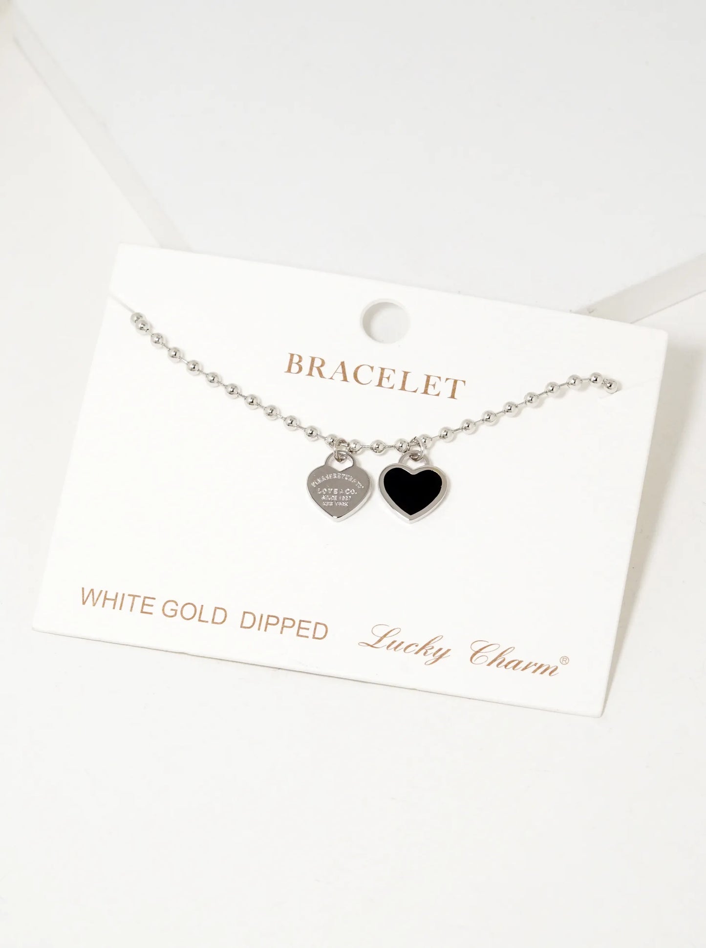 18K Gold Dipped Enamel Filled Double Heart Ball Chain Bracelet