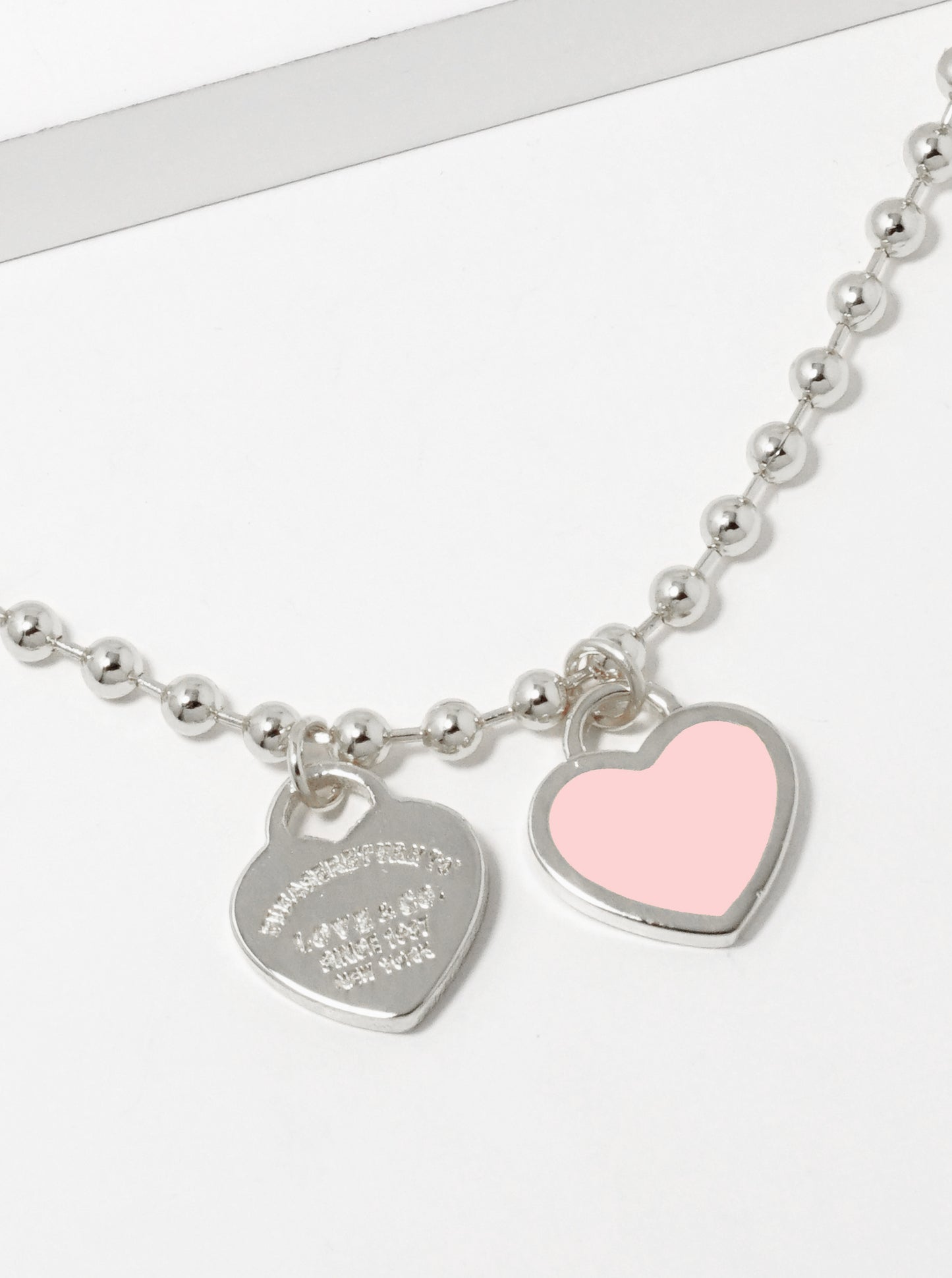 18K Gold Dipped Enamel Filled Double Heart Ball Chain Bracelet