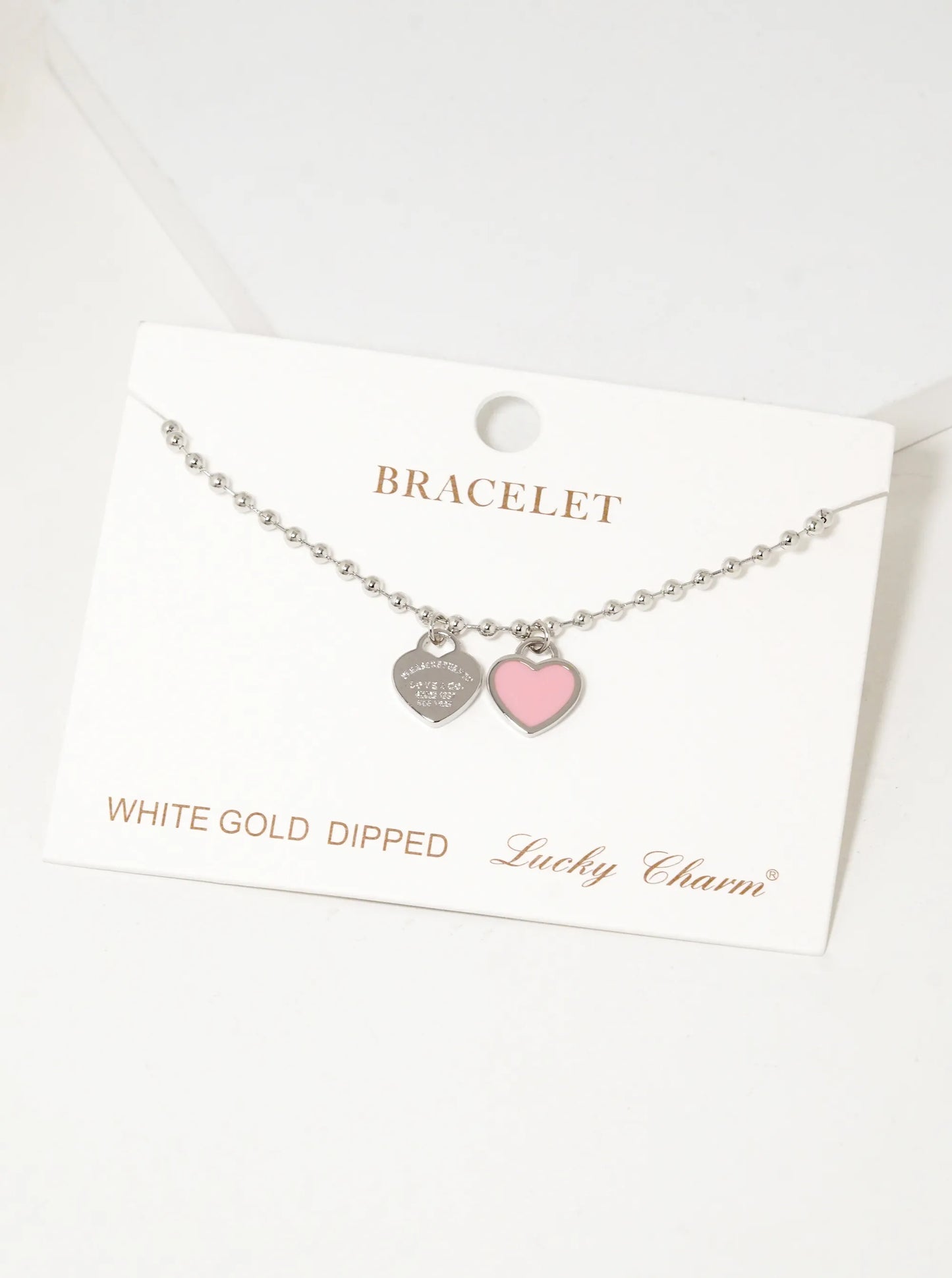 18K Gold Dipped Enamel Filled Double Heart Ball Chain Bracelet