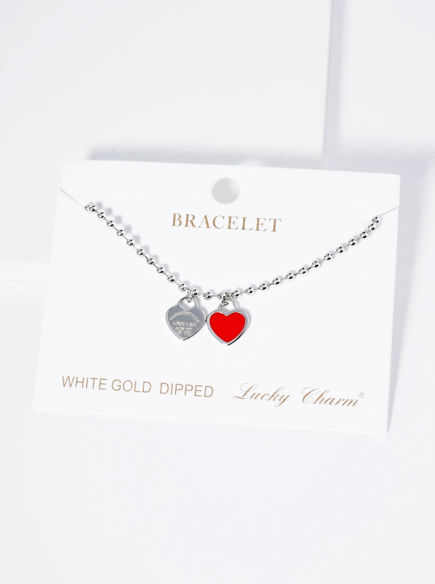 18K Gold Dipped Enamel Filled Double Heart Ball Chain Bracelet