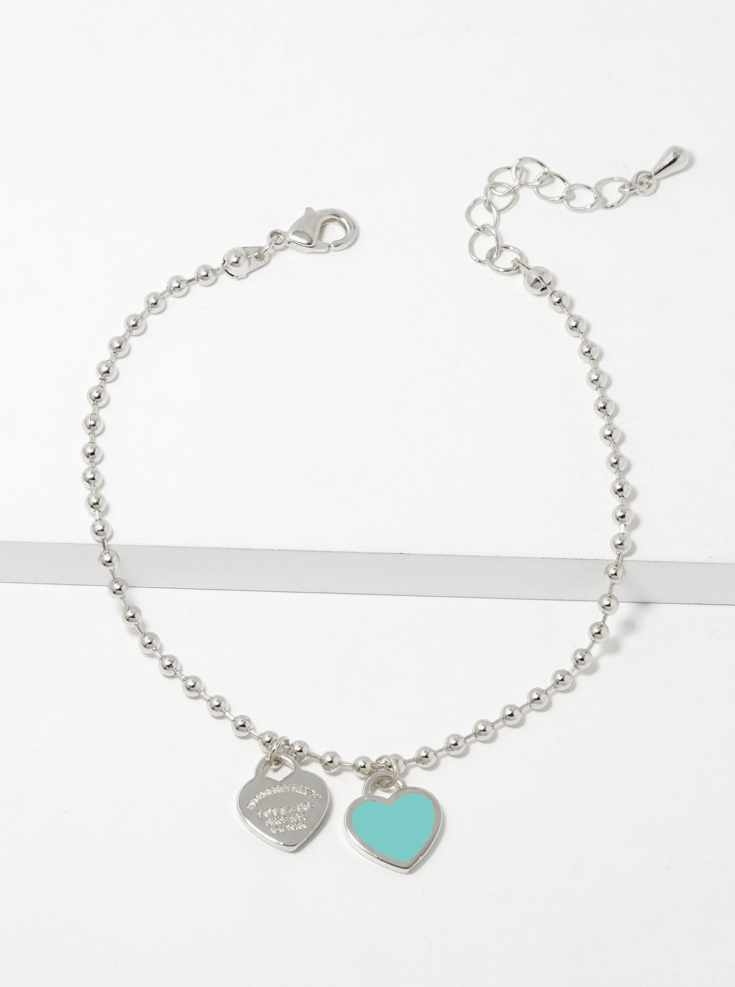 18K Gold Dipped Enamel Filled Double Heart Ball Chain Bracelet
