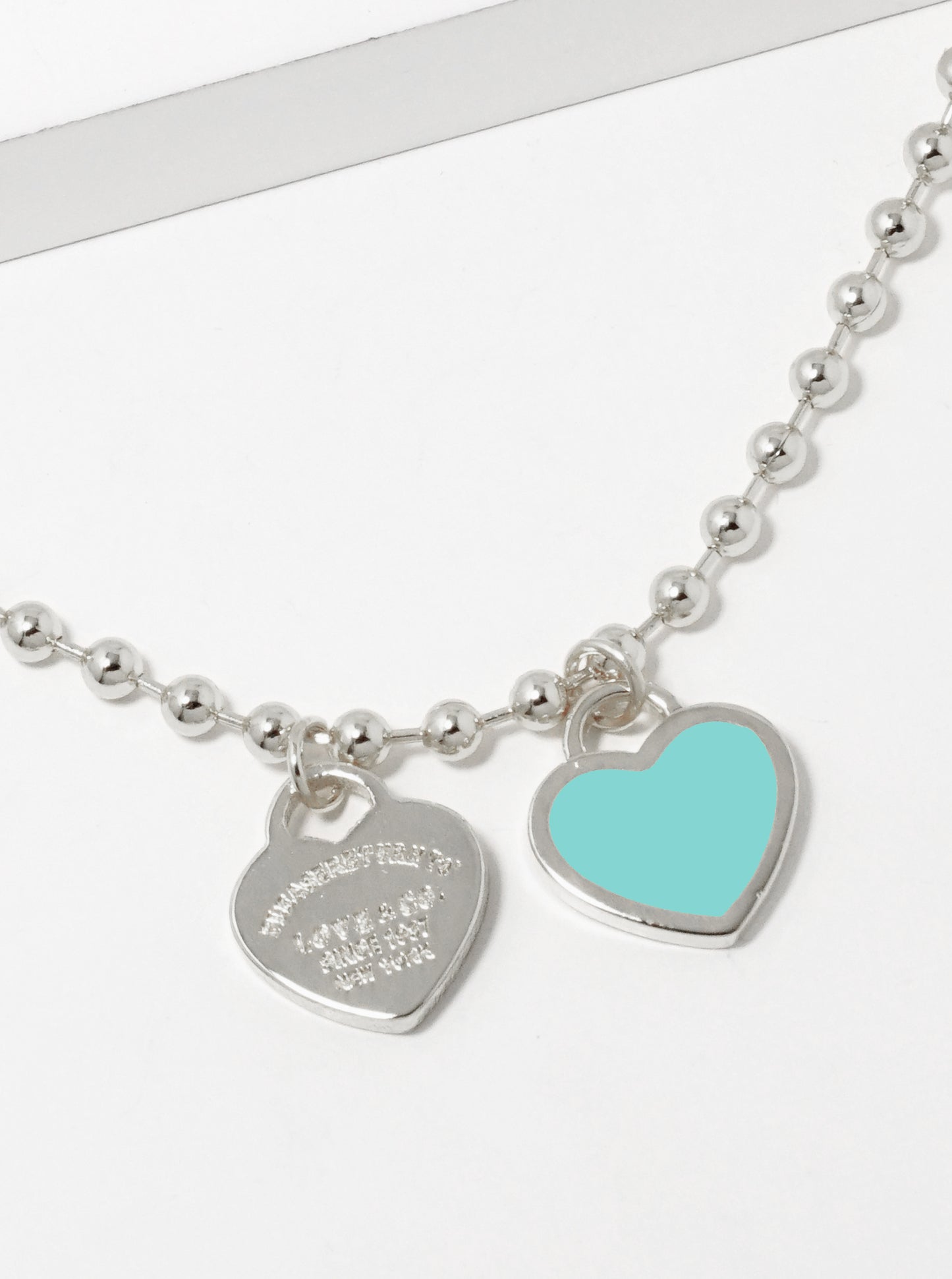 18K Gold Dipped Enamel Filled Double Heart Ball Chain Bracelet
