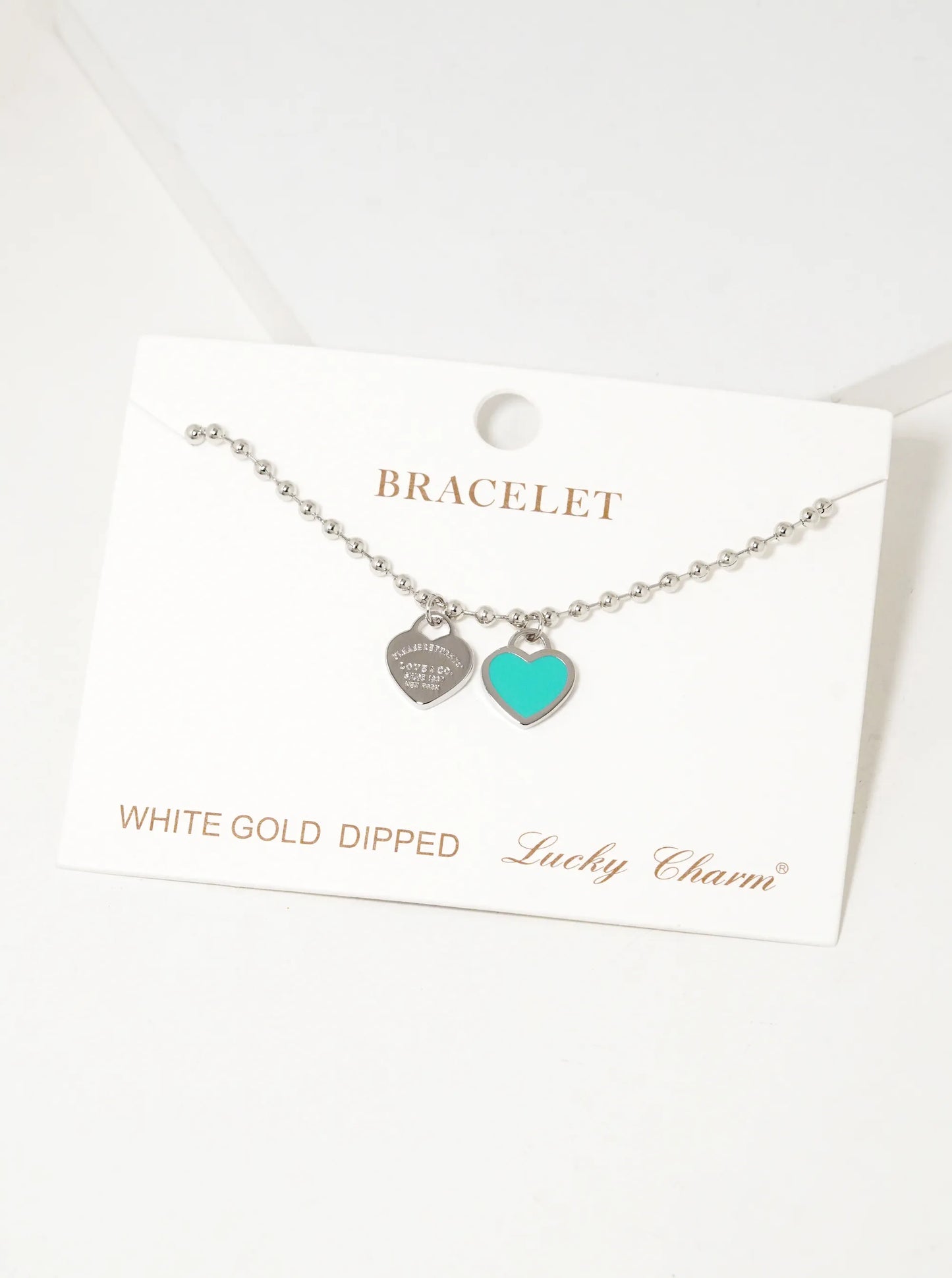 18K Gold Dipped Enamel Filled Double Heart Ball Chain Bracelet