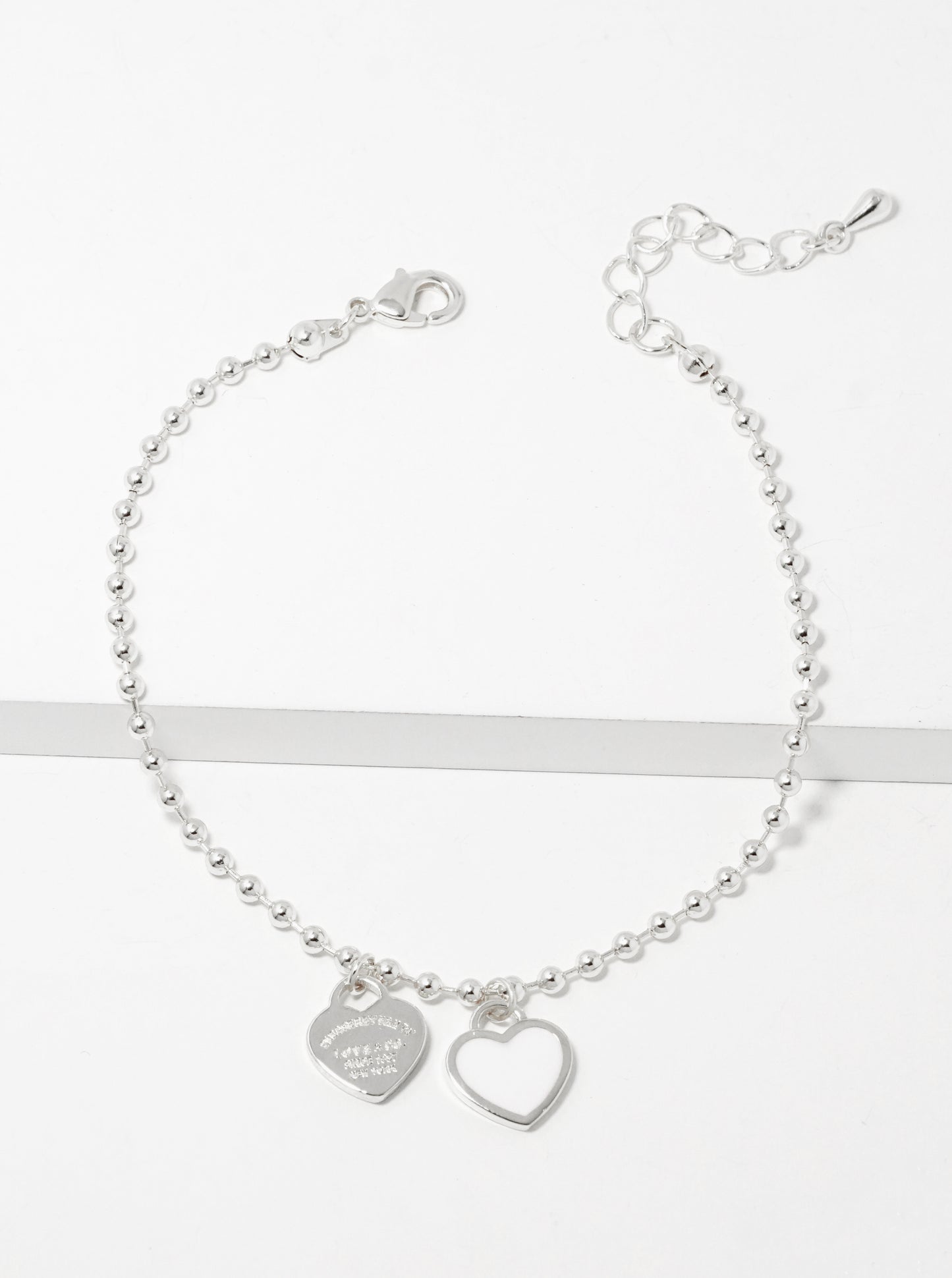 18K Gold Dipped Enamel Filled Double Heart Ball Chain Bracelet