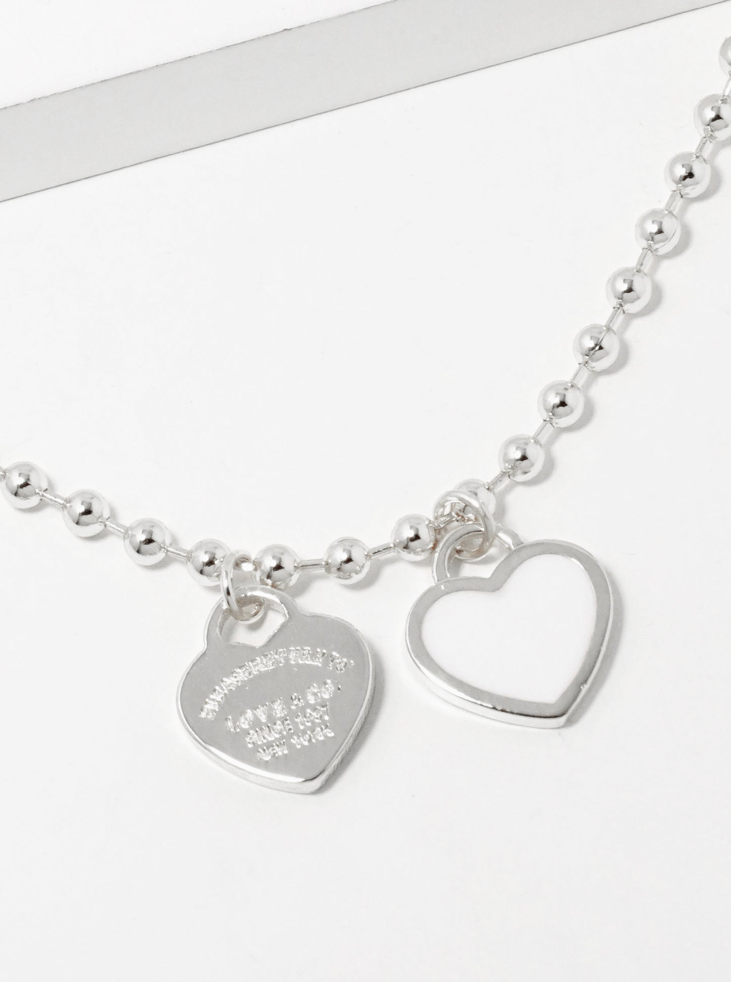18K Gold Dipped Enamel Filled Double Heart Ball Chain Bracelet